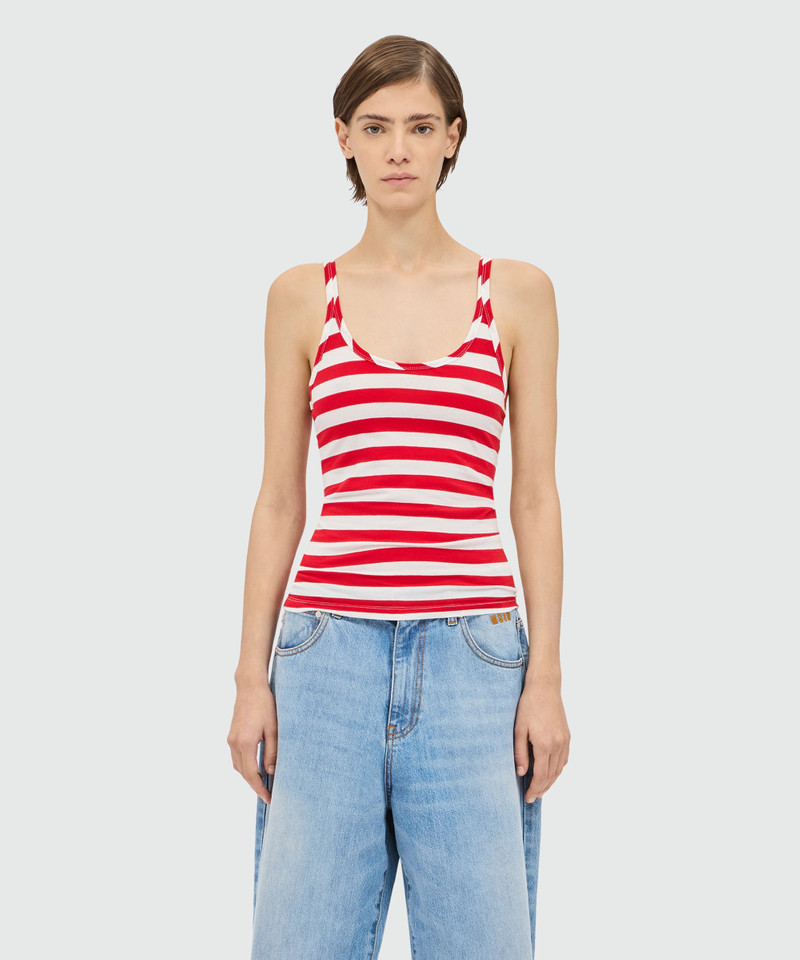 White and red striped jersey top. 4
