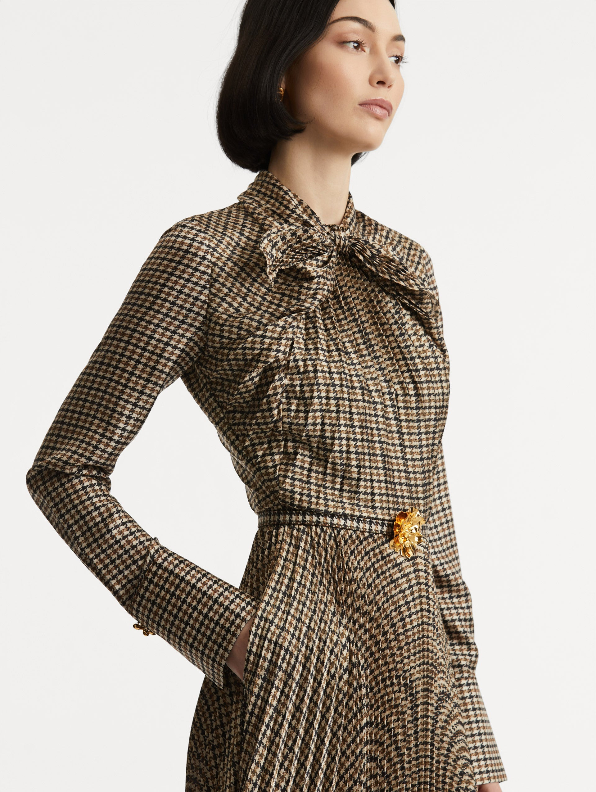 PIED DE POULE TIE-NECK DRESS - 5
