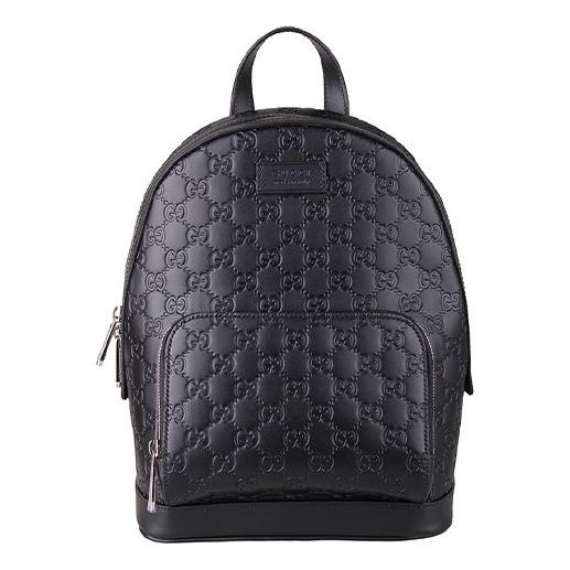 Gucci Logo Embossing Cowhide Schoolbag Backpack Black Minimalistic Classic 450967-CWCQN-1000 - 1