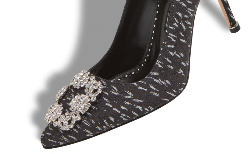 Black Jacquard Jewel Buckle Pumps 4