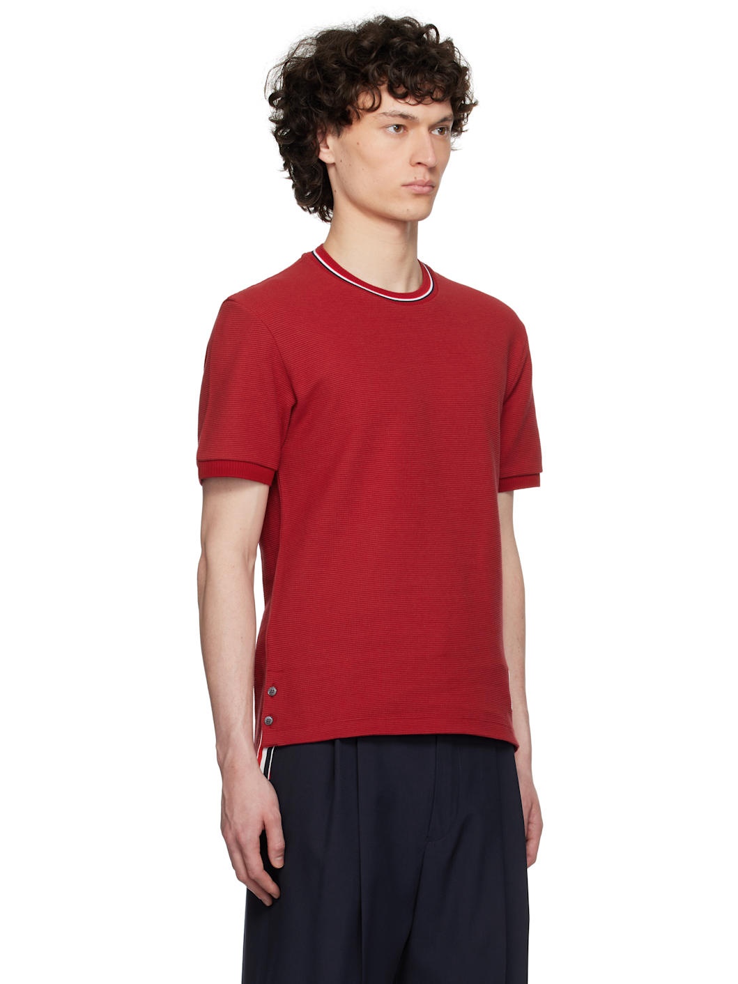 Burgundy Short Sleeve Rib Cuff T-shirt - 2