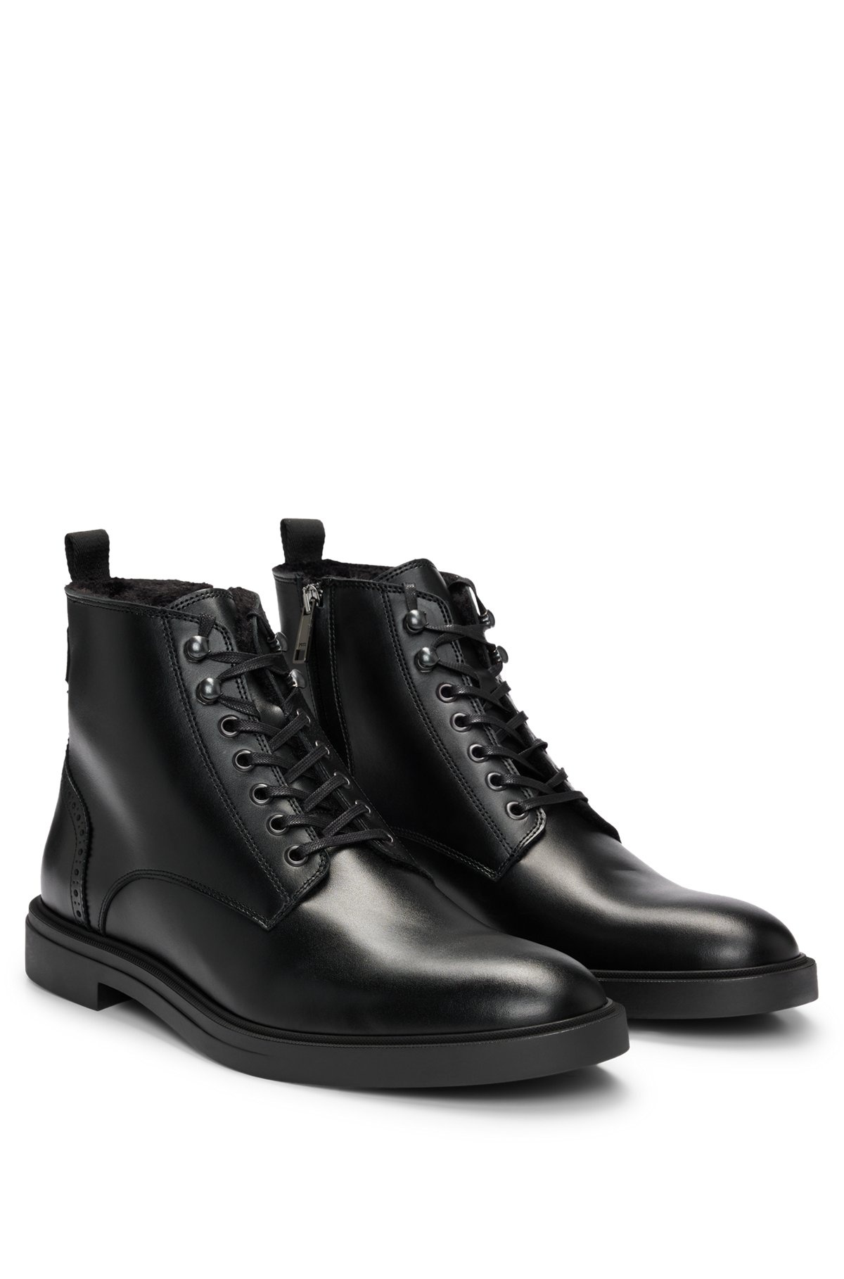 LEATHER HALF BOOTS WITH LINING AND BROGUE DETAILS - 2