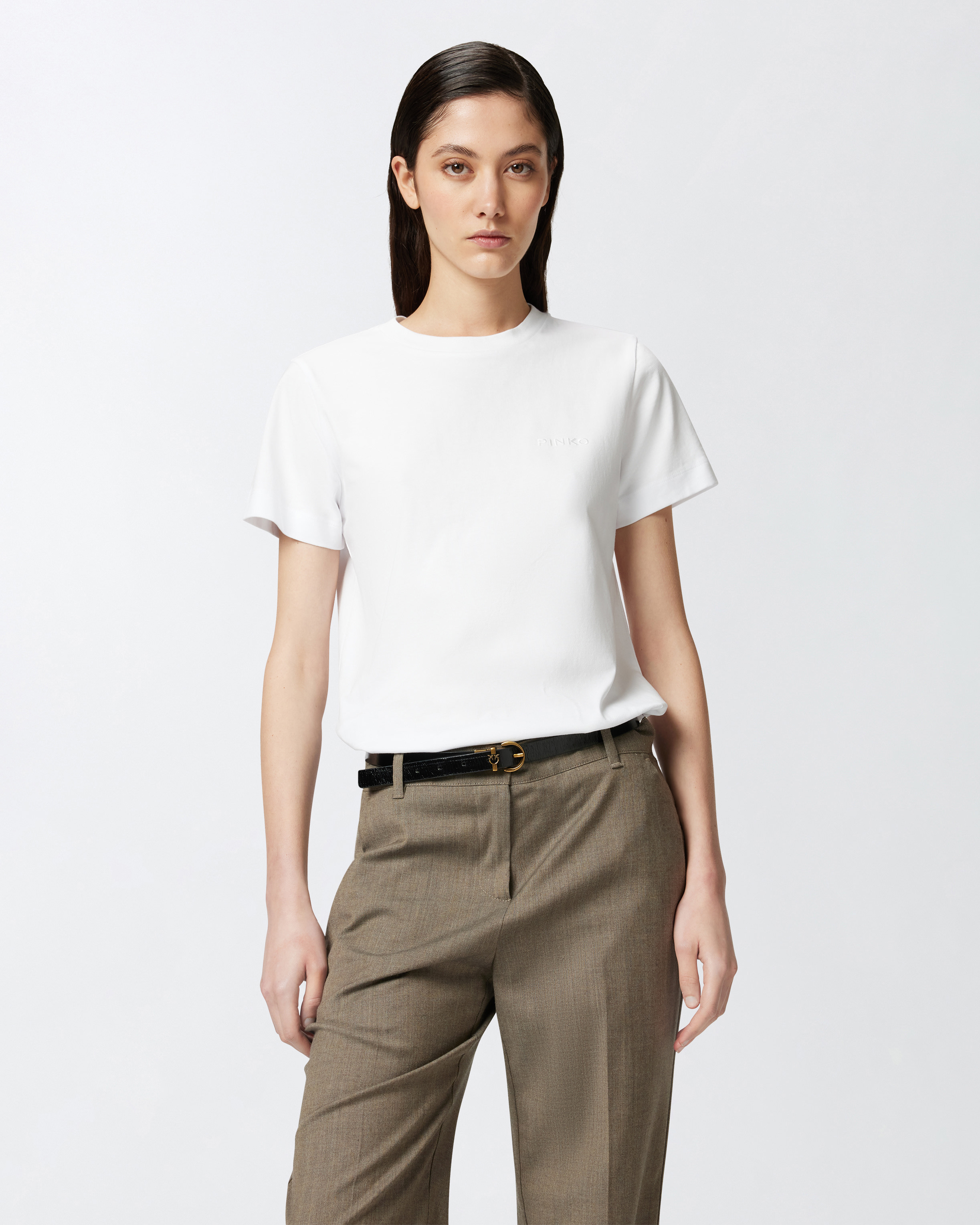HALF-SLEEVED T-SHIRT WITH PINKO LOGO EMBROIDERY - 2