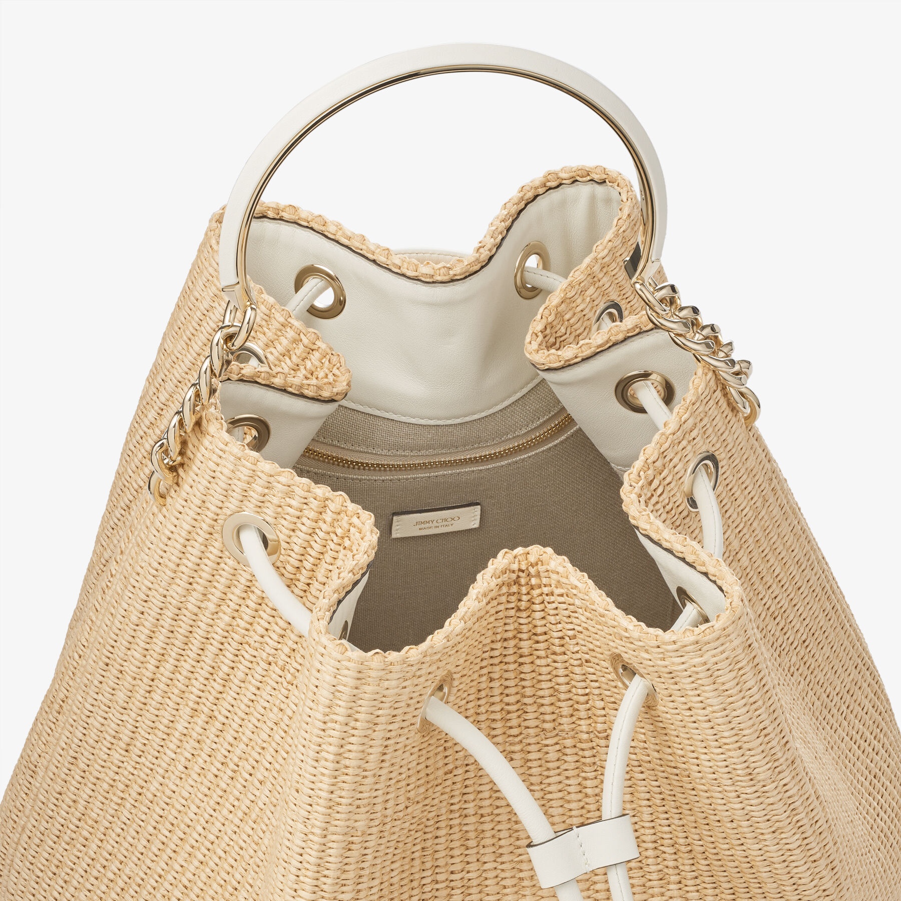 Bon Bon Bucket Maxi
Natural Raffia and Smooth Leather Bucket Bag - 6