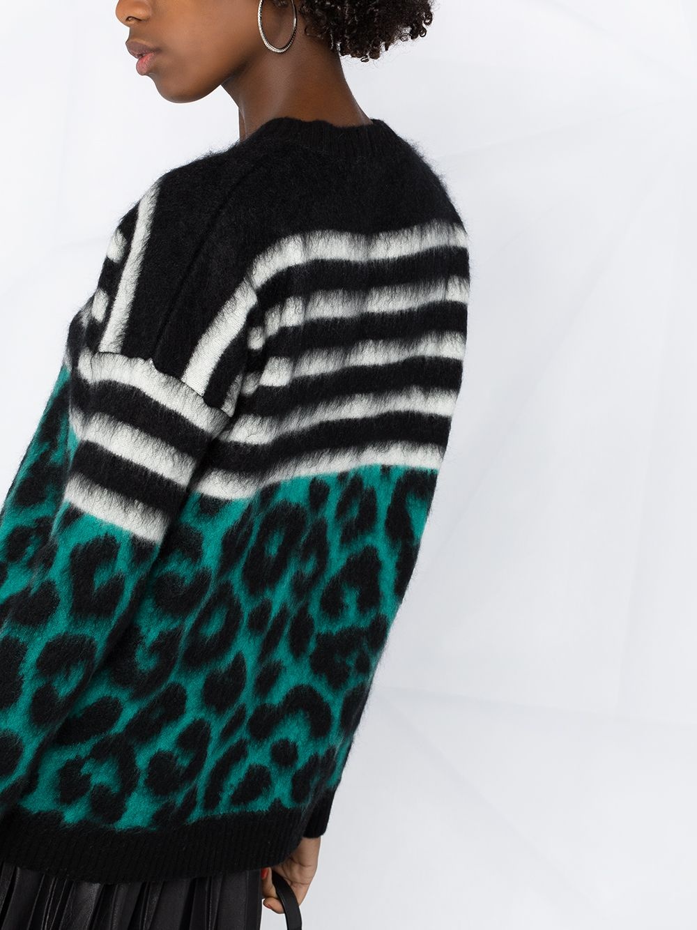 horizontal-stripe leopard-print jumper - 3