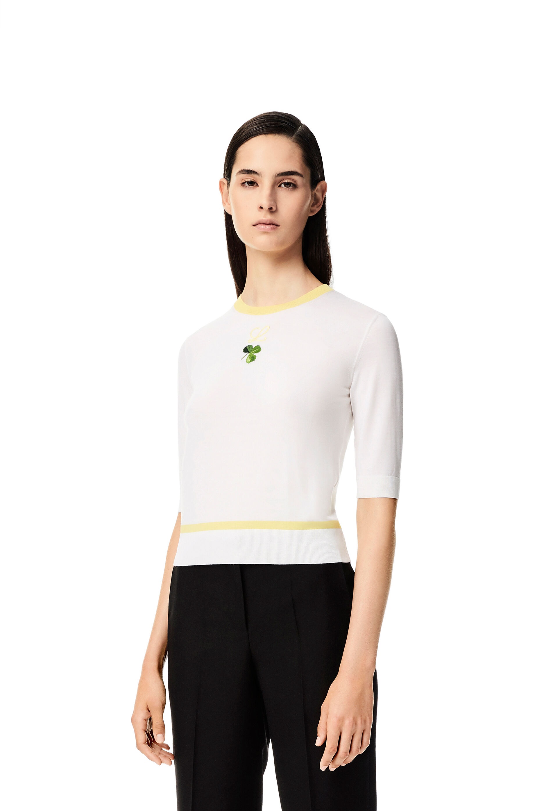 Shamrock embroidered cropped sweater in wool - 3