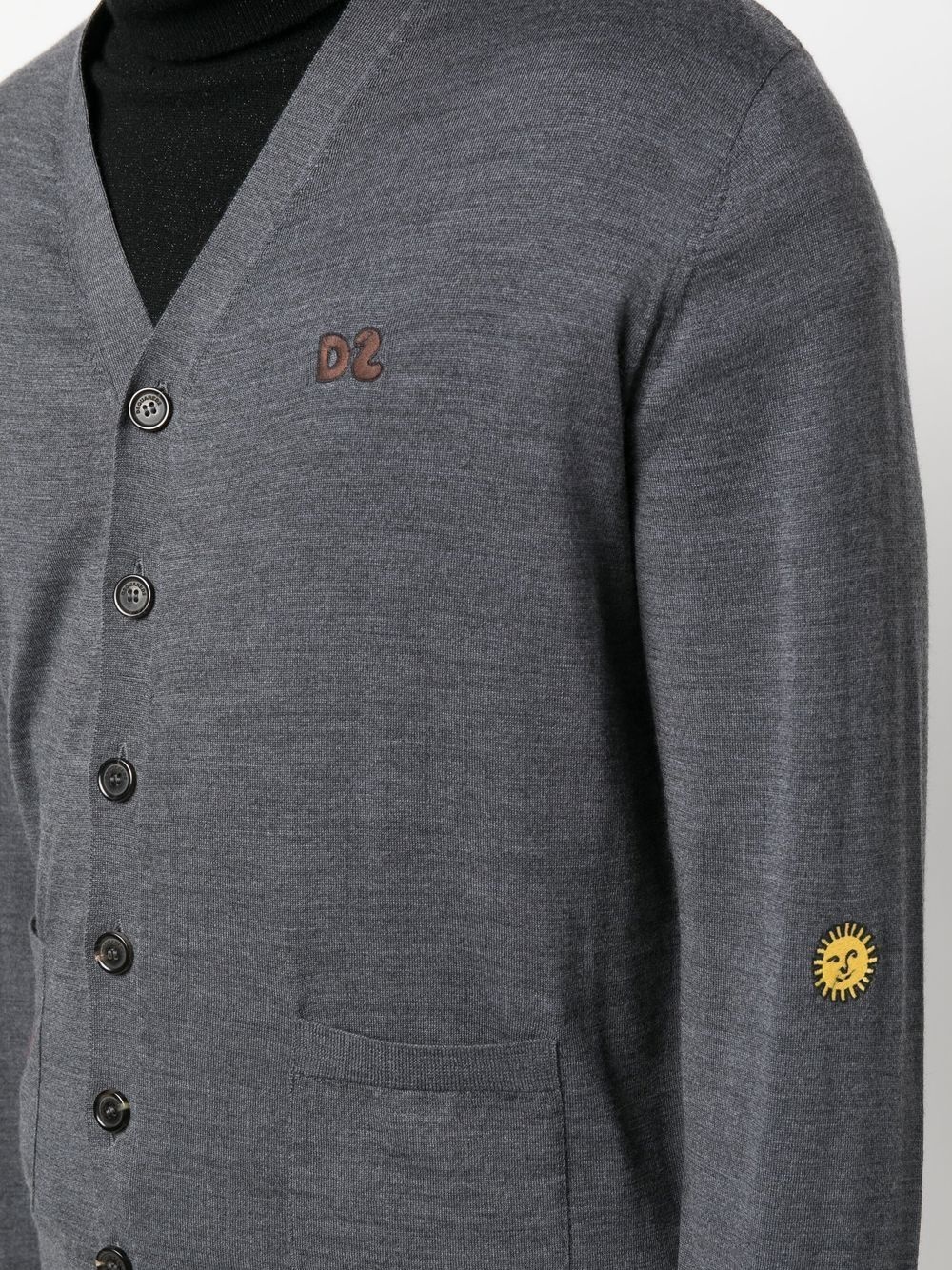 logo-embroidered wool cardigan - 5