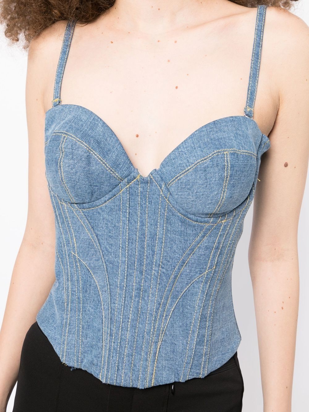 contrast-stitching denim bustier - 5