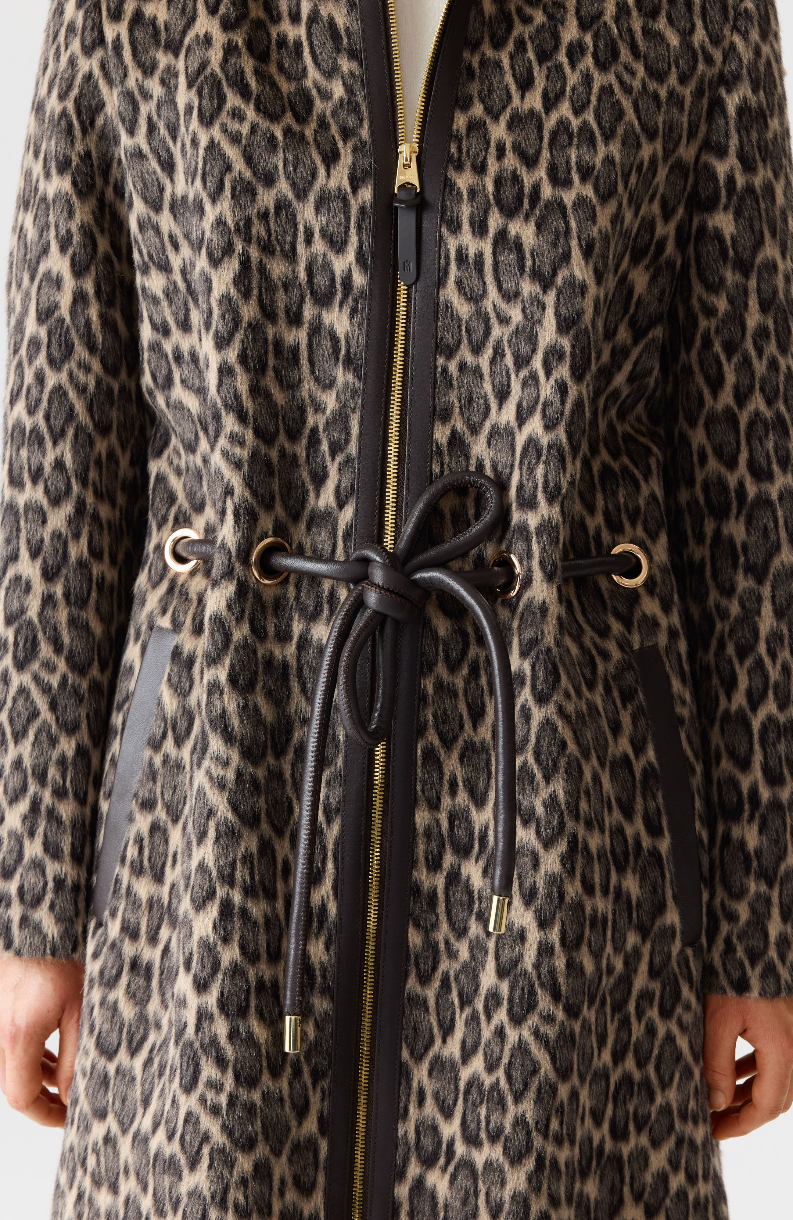 BLITHE-A Animal-Print Jacquard Wool Coat with Leather Trim - 5
