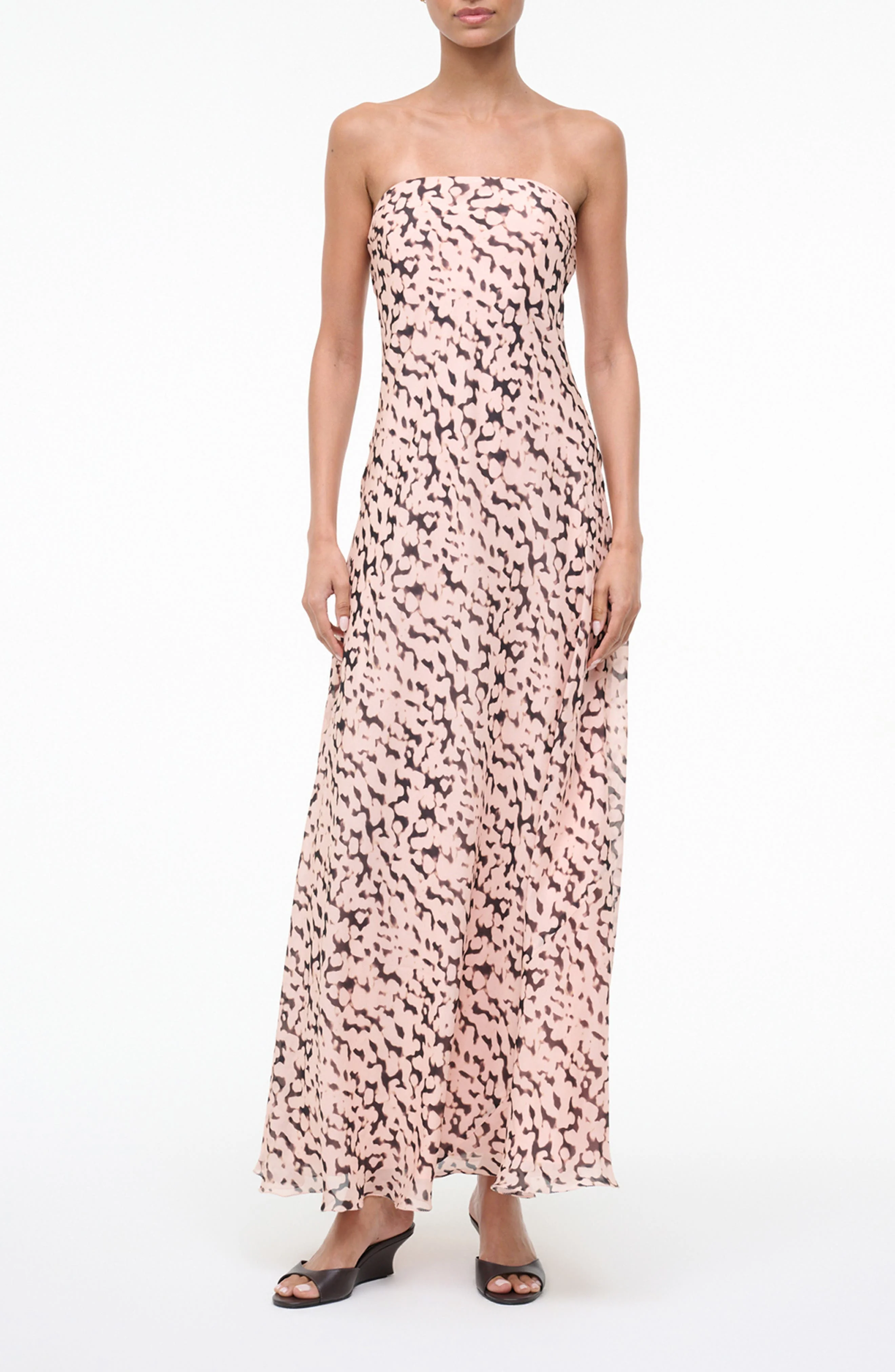 STAUD Cassie Abstract Silk Strapless Dress in Almond/Black at Nordstrom - 1