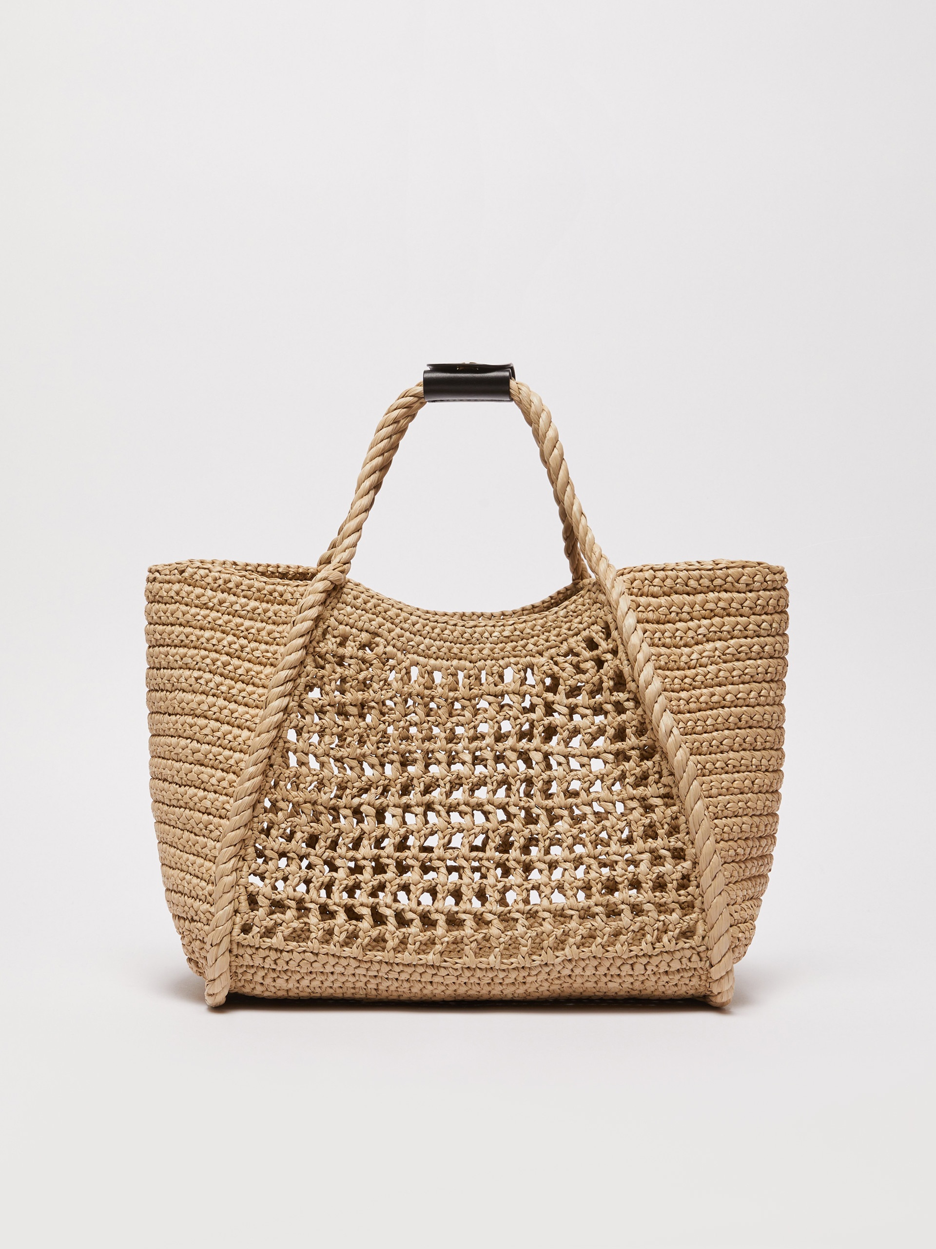 人気【MAXMARA】Borsa Marine XS in tessuto rafia jacquard Extra-Small raffia-look fabric Marine bag, ice