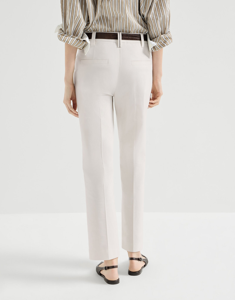 Stretch twisted cotton twill cigarette trousers with monili 3