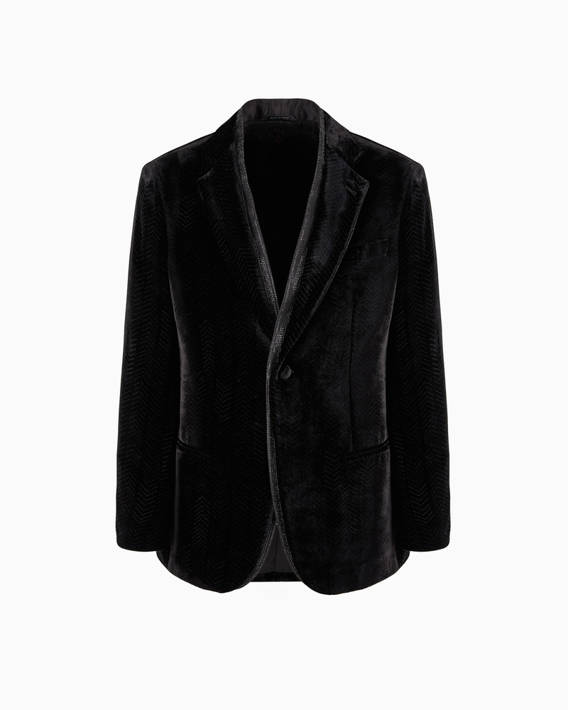 Giorgio’s single-breasted tuxedo jacket in a chevron print velvet 1