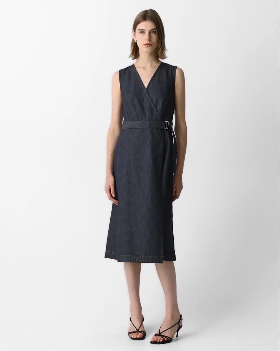 Sleeveless A-Line Wrap Dress in Denim - 6