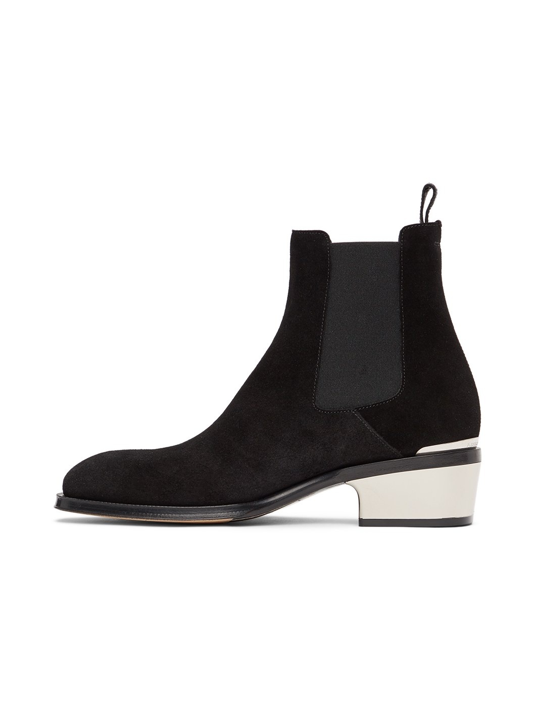 Black Suede Metal Heel Chelsea Boots - 3