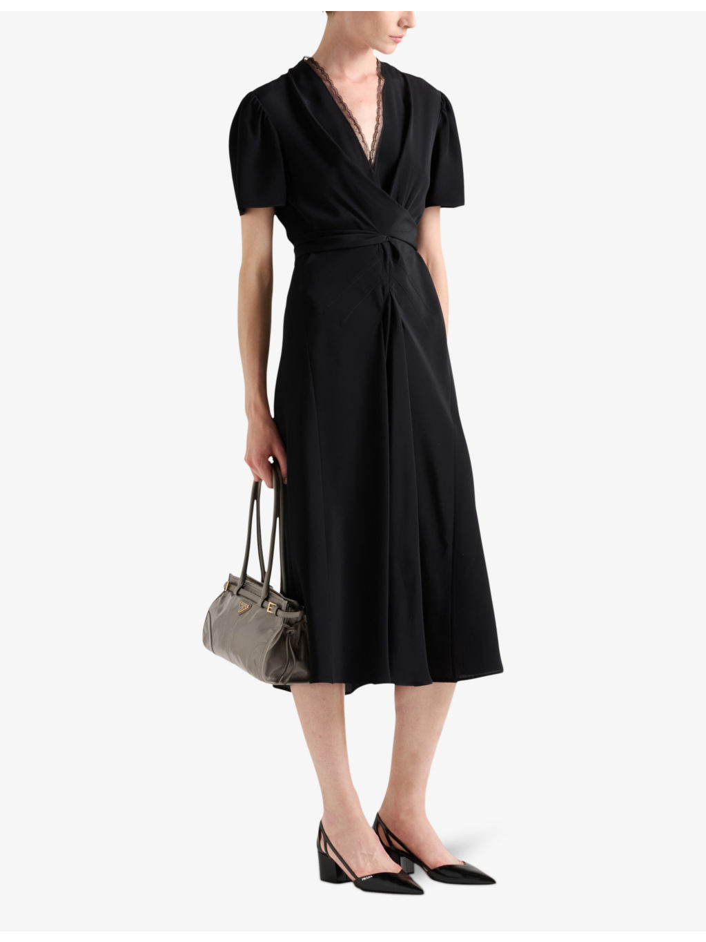 Draped V-neck marocain midi dress - 2