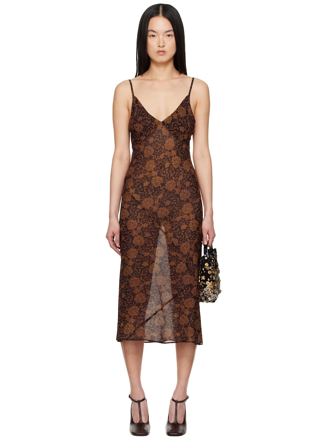 Brown Printed Midi Dress - 1