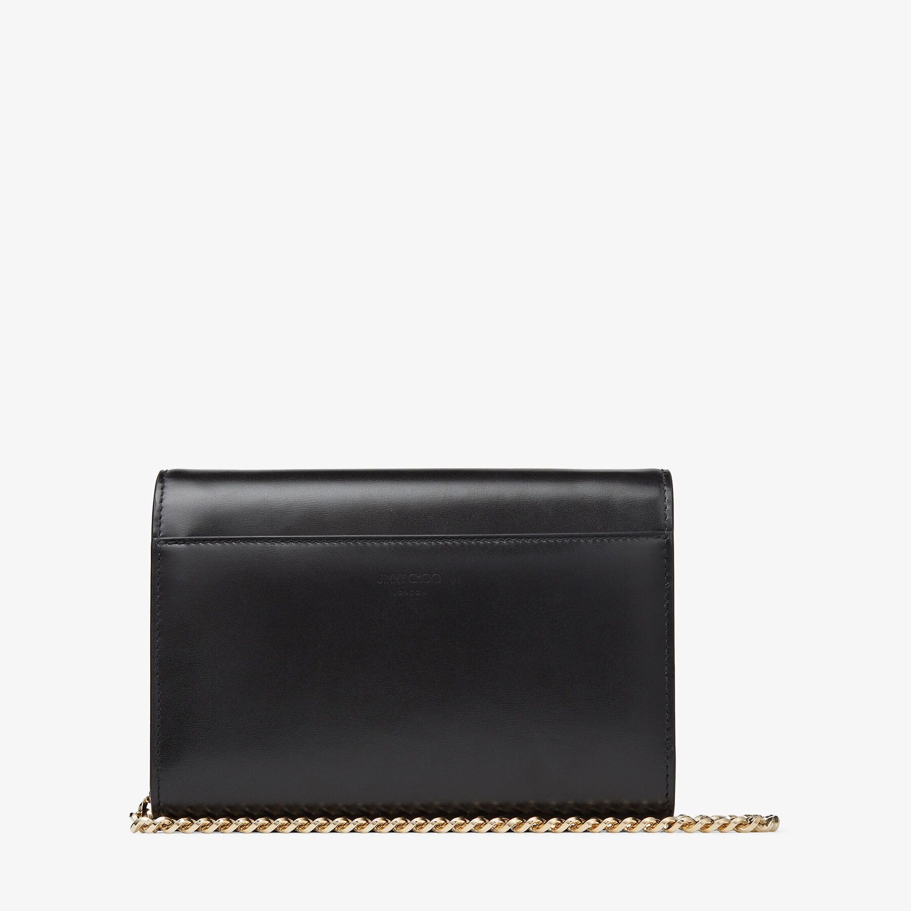 JIMMY CHOO Varenne Clutch Black Leather Clutch Bag with Crystal Bar and  Gold JC Emblem | REVERSIBLE