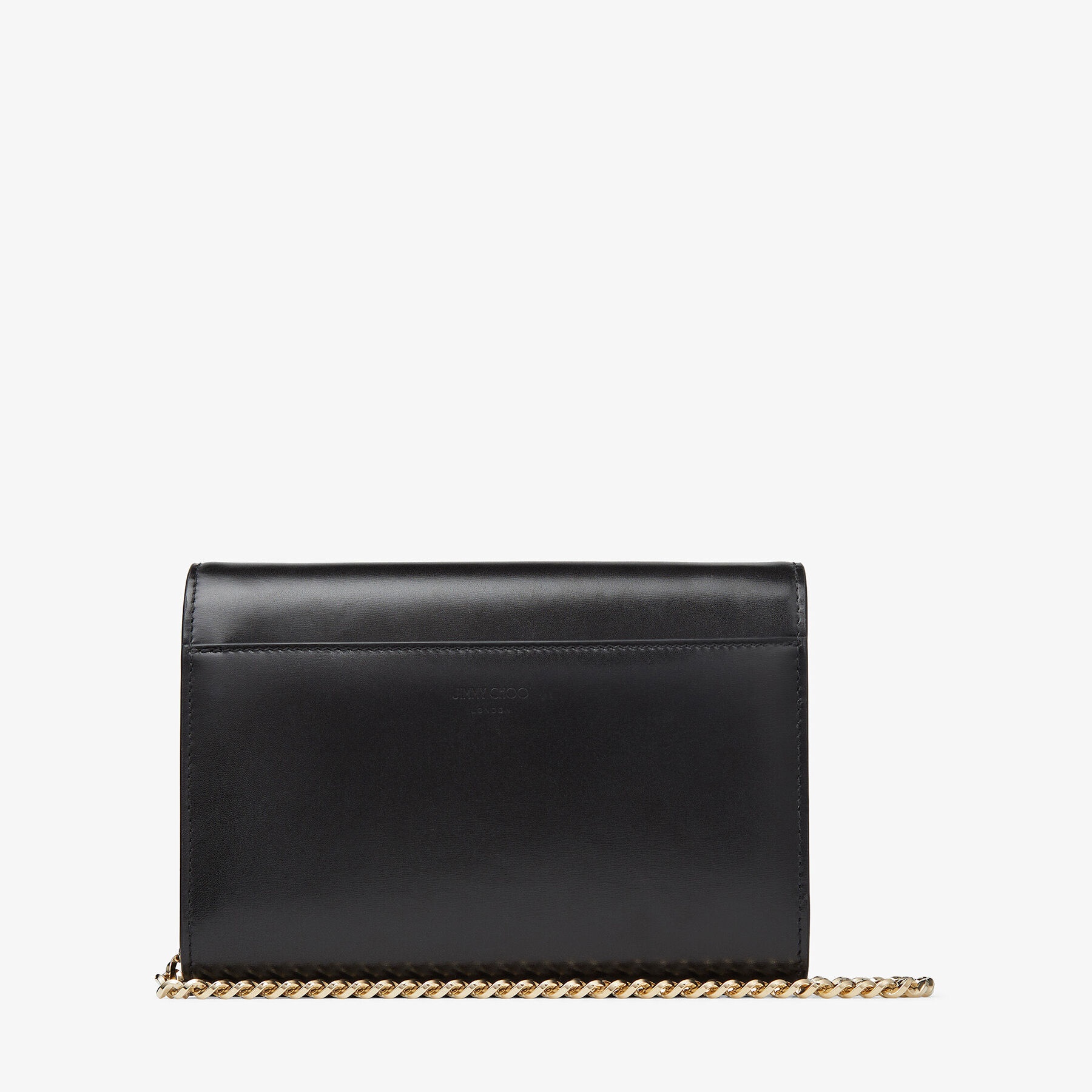 Varenne Clutch, Black Leather Clutch Bag with Crystal Bar and Gold JC Emblem