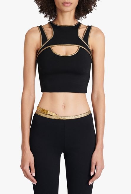 Black and gold knit crop top - 5