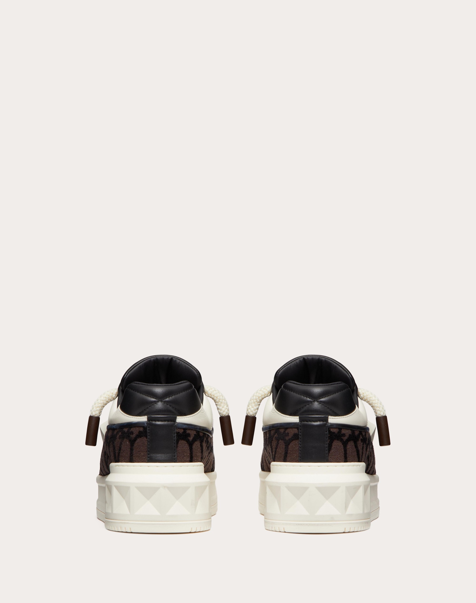 ONE STUD XL LOW-TOP SNEAKER IN NAPPA LEATHER AND TOILE ICONOGRAPHE FABRIC - 3