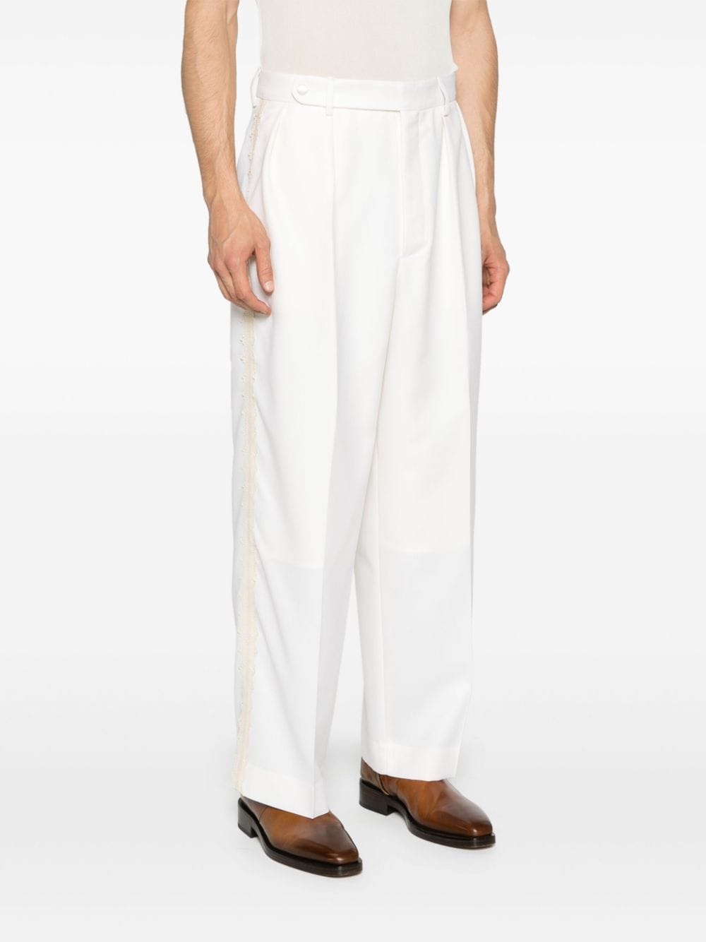 lace-trim tapered trousers - 3