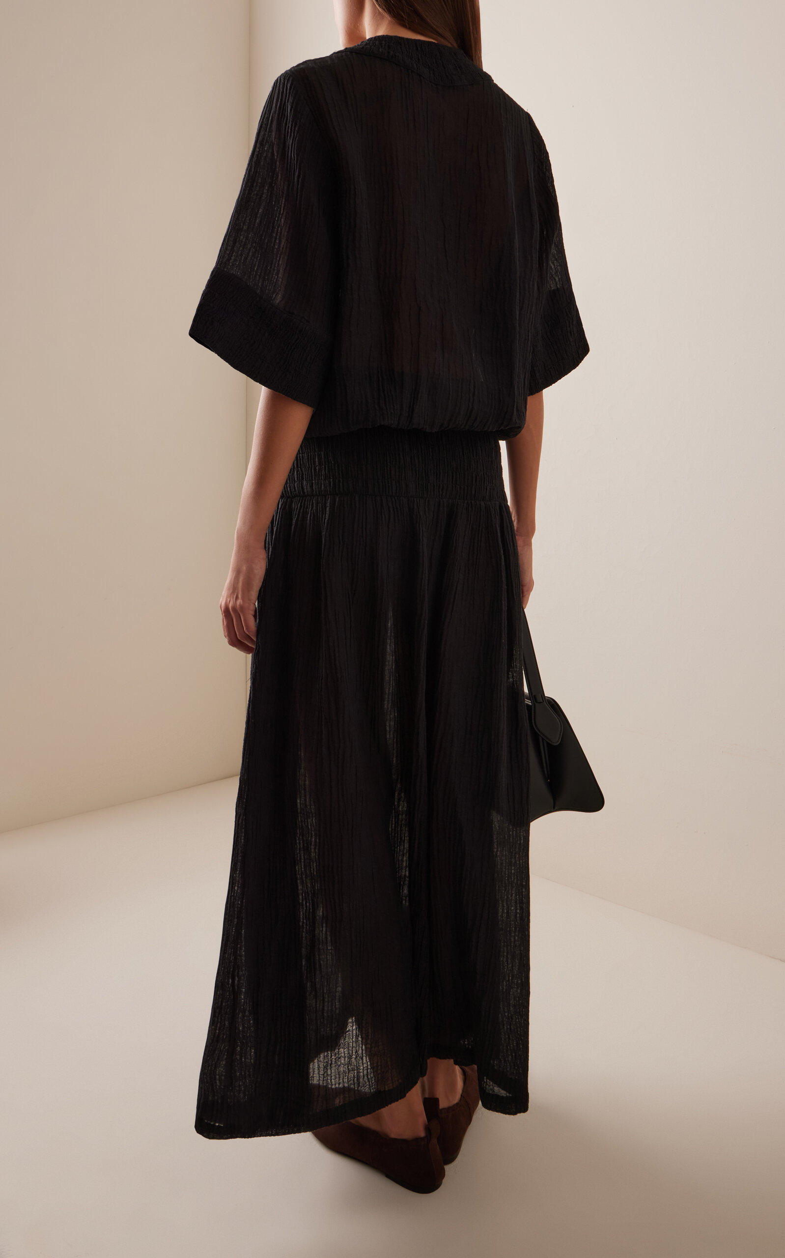 Anais Shirred Ramie-Cotton Maxi Dress black - 4