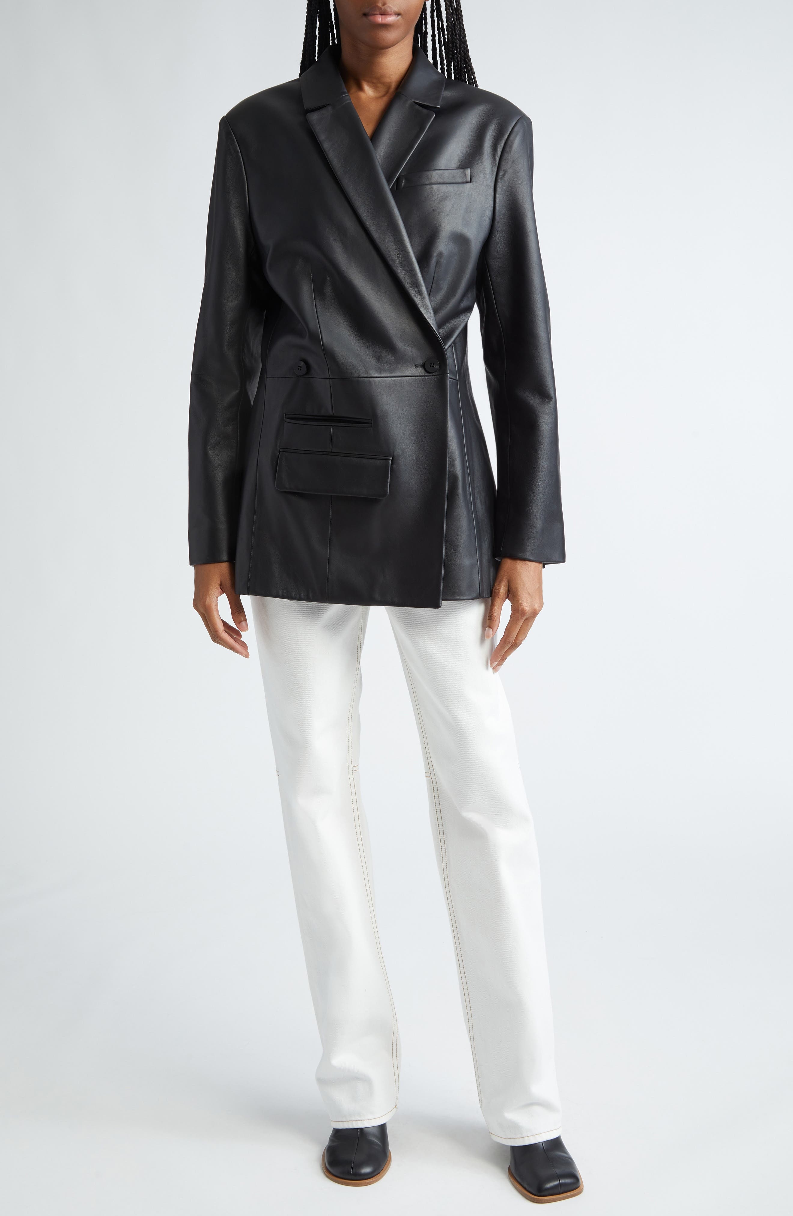 La Veste Tibau Asymmetric Leather Blazer - 2