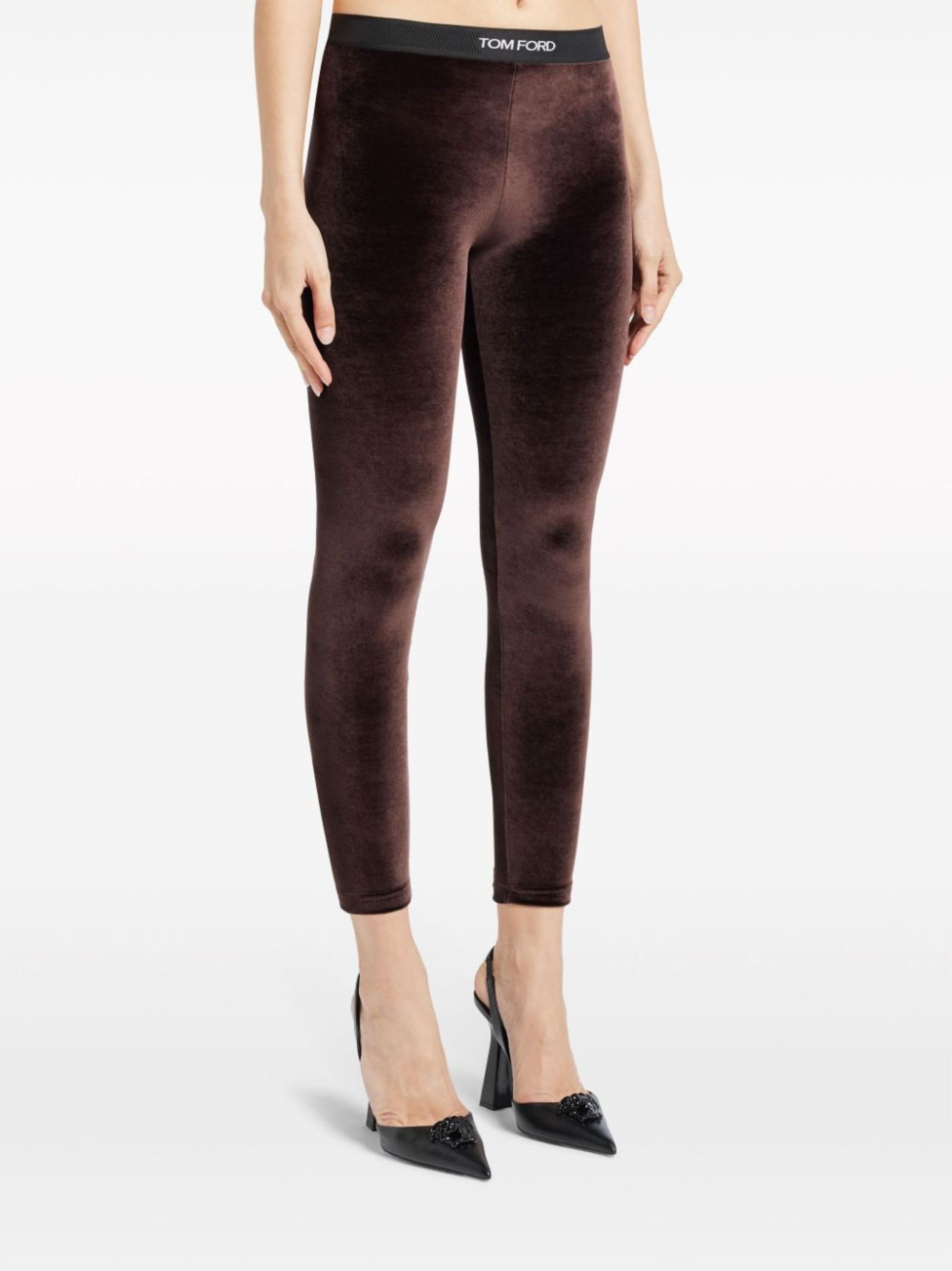 logo-waistband velvet leggings - 3