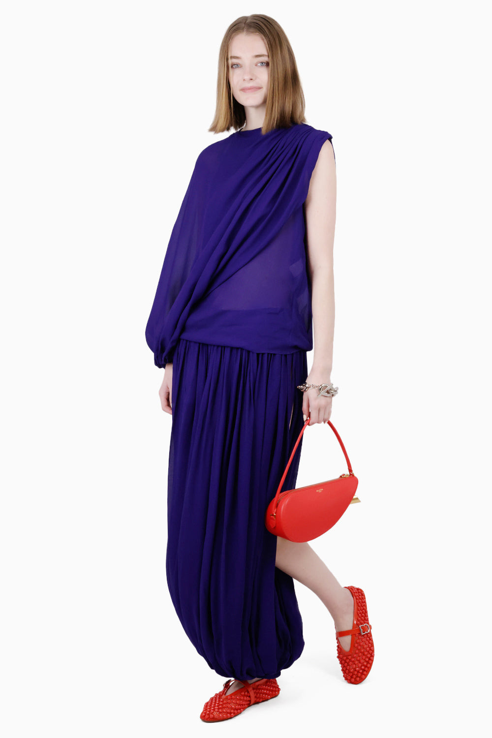 ASYMMETRIC DRAPE PLEAT PANT | PURPLE - 5
