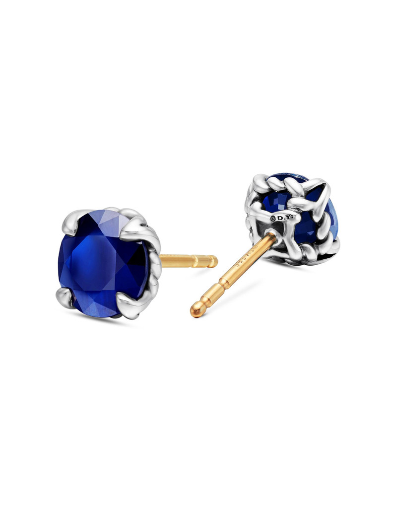 Men's Stud Earring in Sterling Silver - Sapphire 3