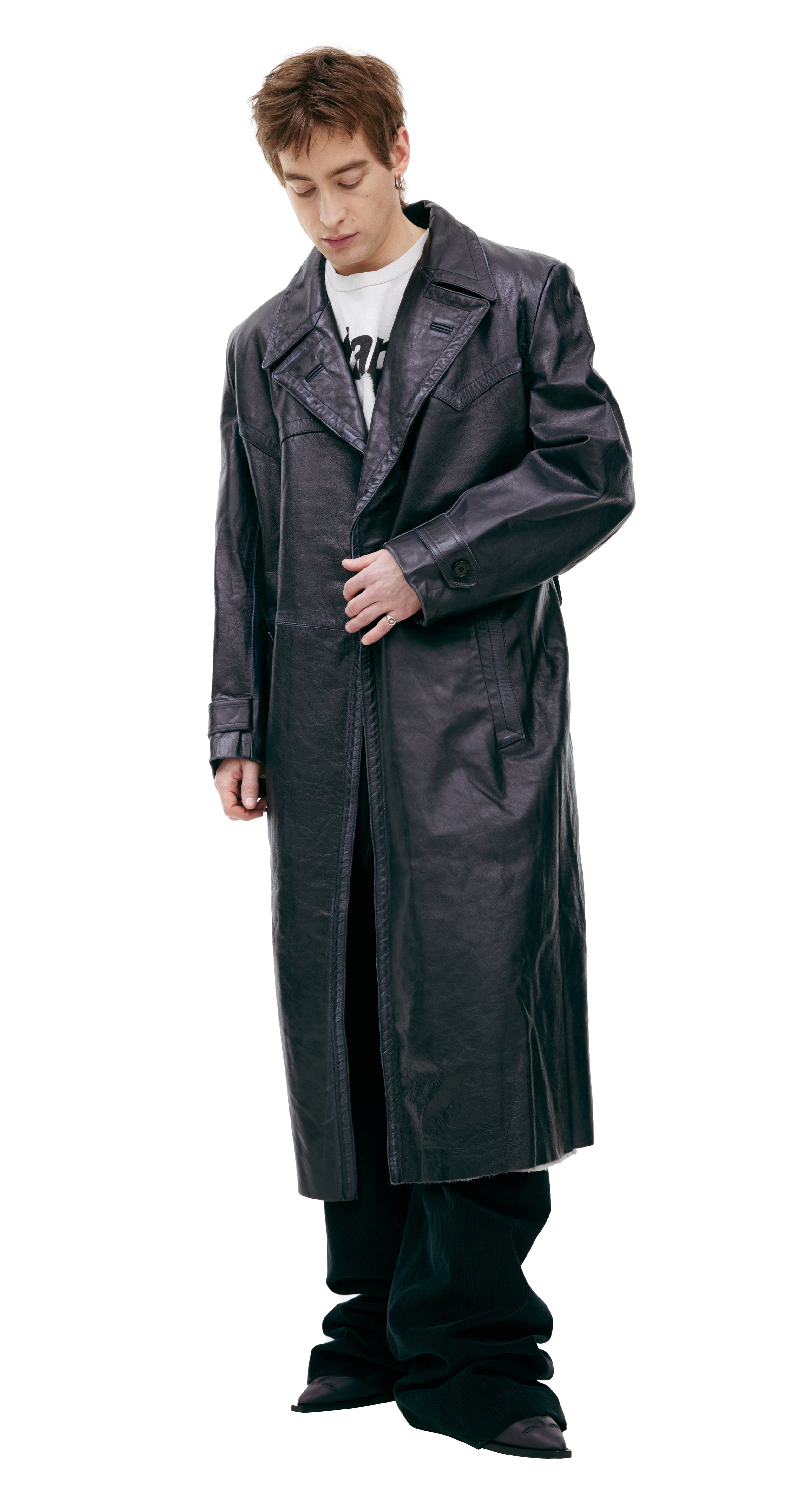 LEATHER TRENCH COAT WITH BELT - 3
