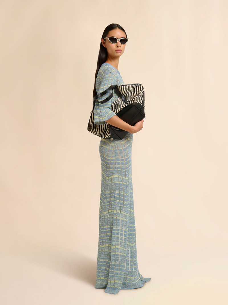 BLUE RIBBED LINEN DRESS WITH WAVY PATTERN 6