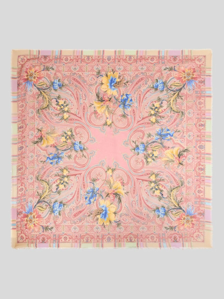 WOOL, CASHMERE AND SILK SHAWL WITH FLORAL PAISLEY MOTIF - 1