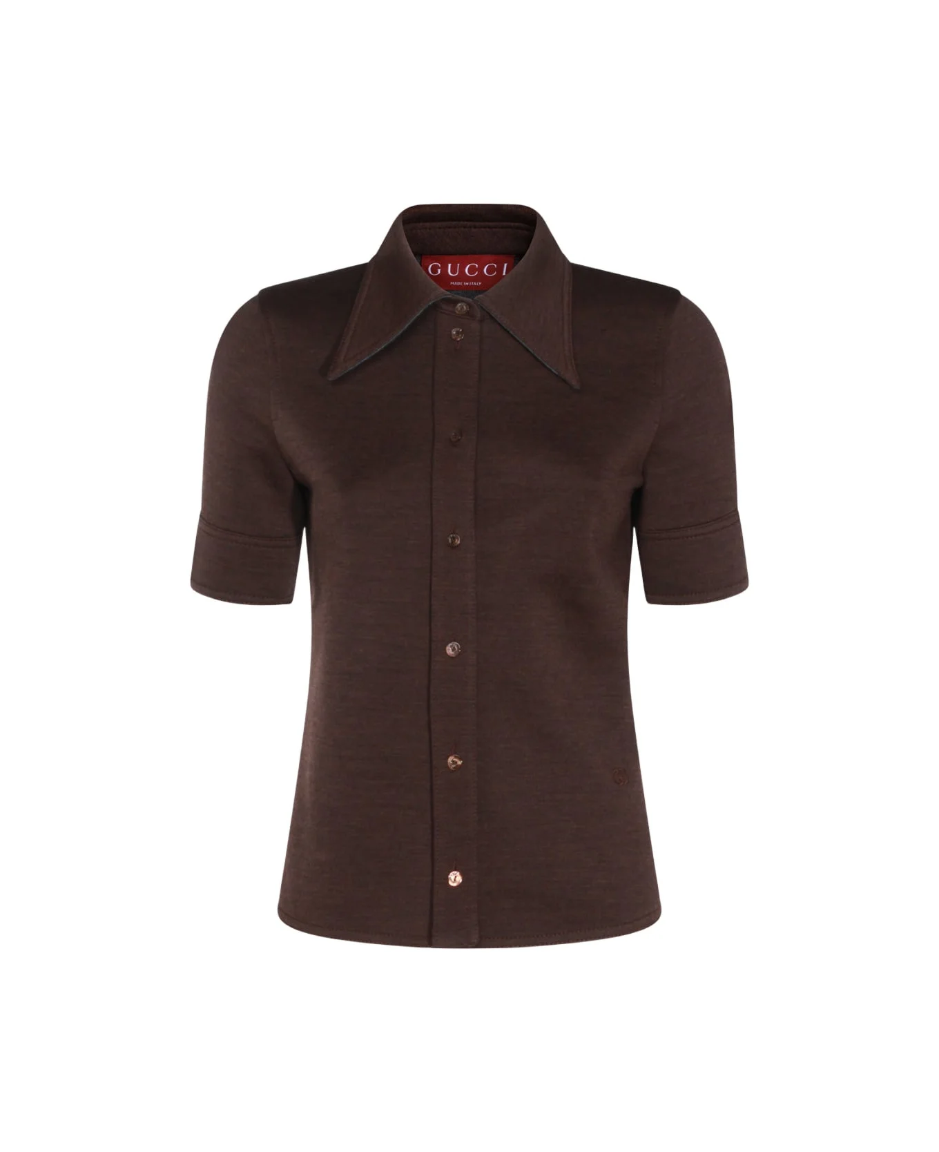 Brown Wool Polo Shirt - 1