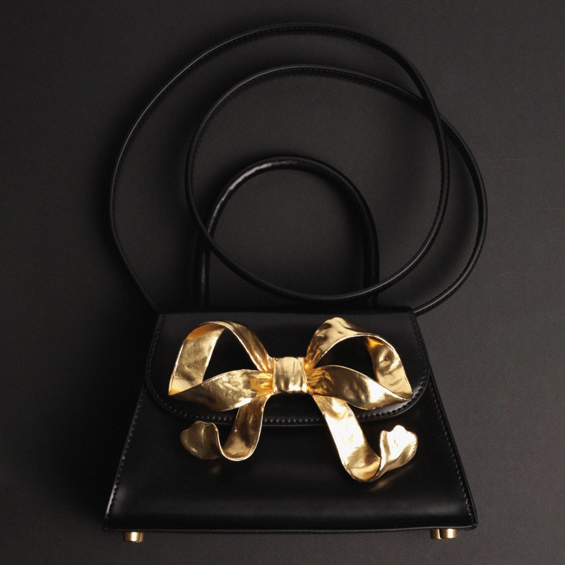 self-portrait The Bow Mini in Black with Gold Hardware outlook
