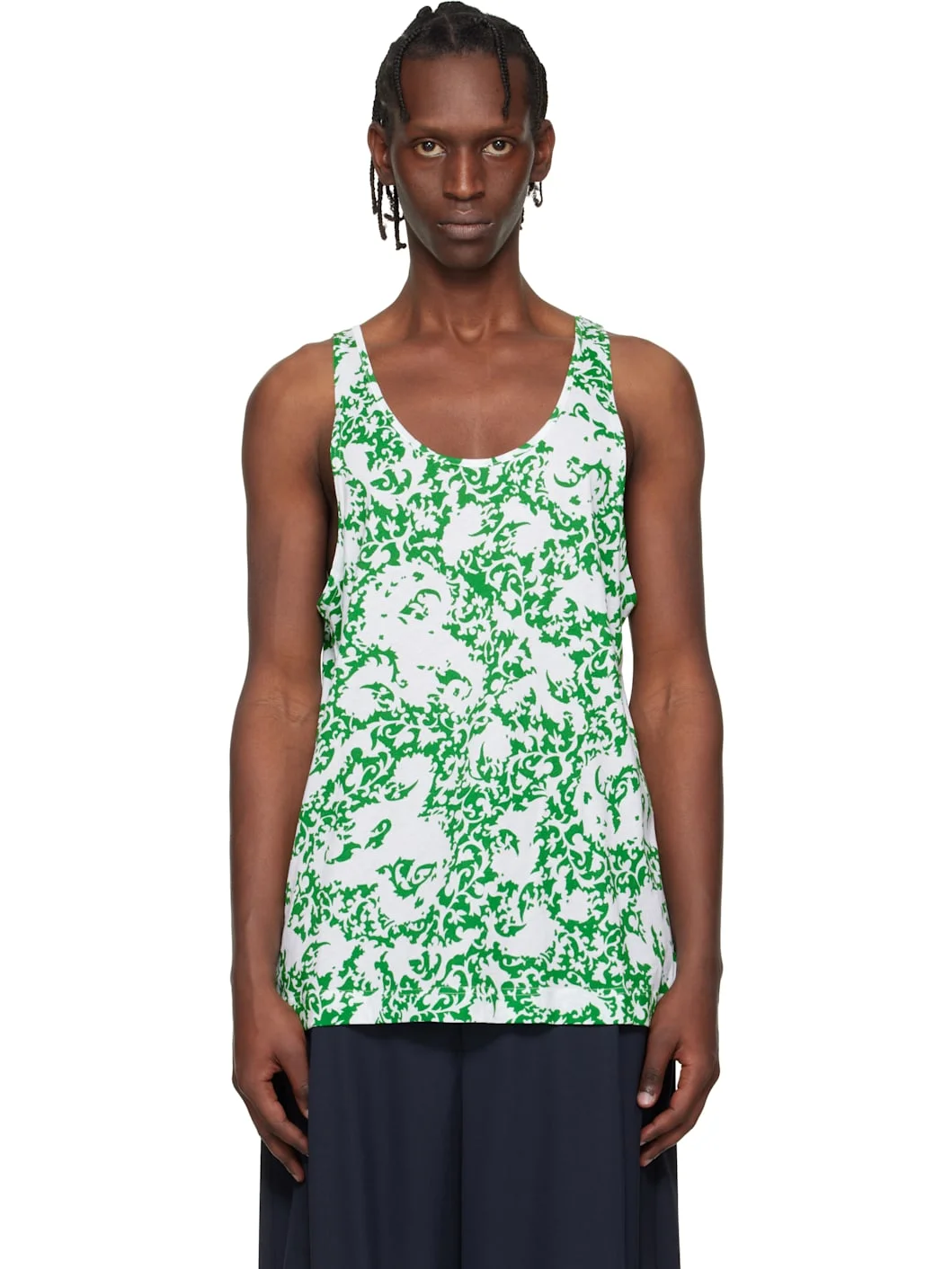 Green & White Floral Tank Top - 1
