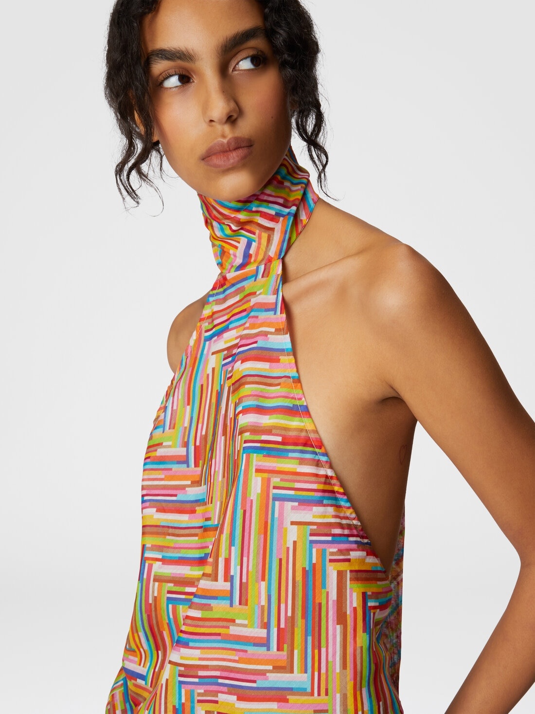 Sleeveless turtleneck top in printed cotton and silk blend - 4