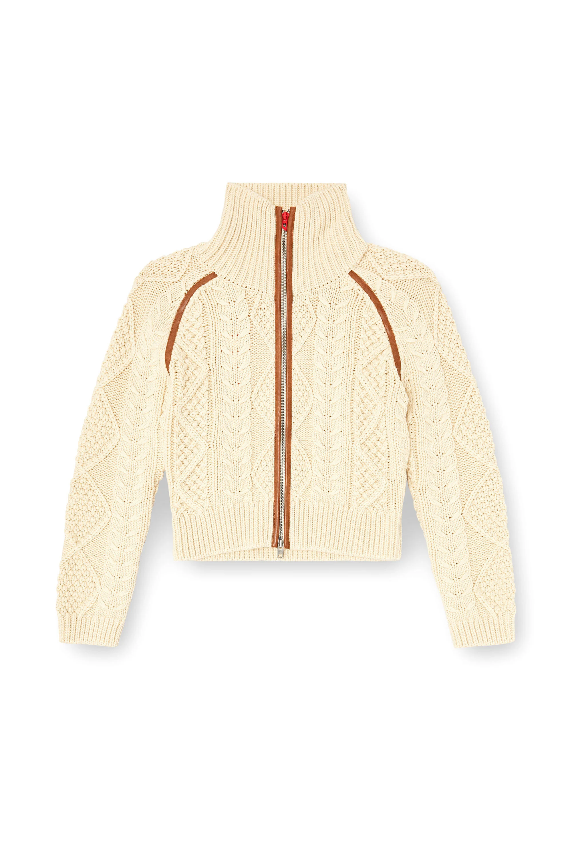 CABLE-KNIT CARDIGAN WITH CONTRAST BANDS - 1