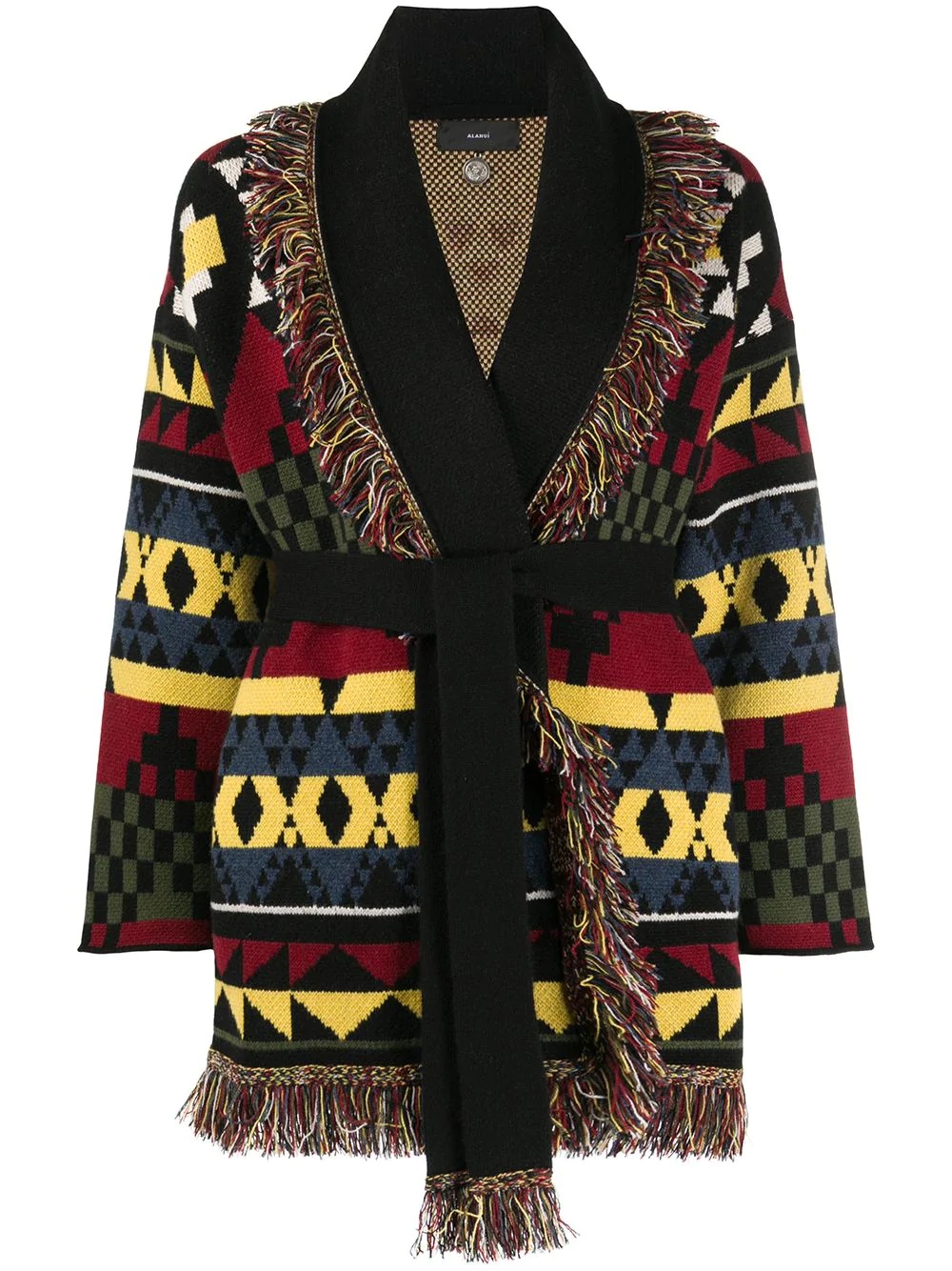 geometric-pattern fringed cardi-coat - 1