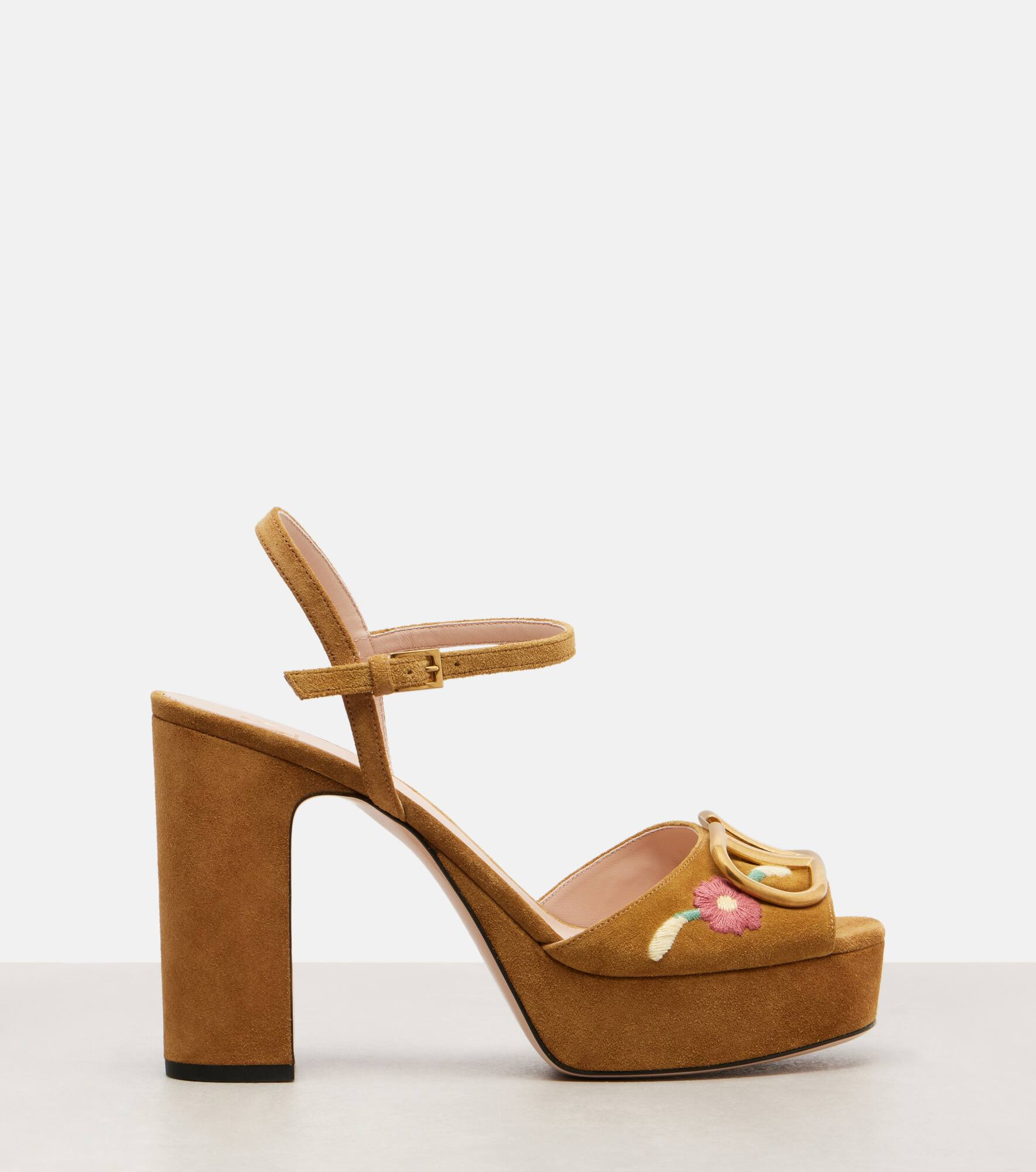 VLogo embroidered suede platform sandals - 4