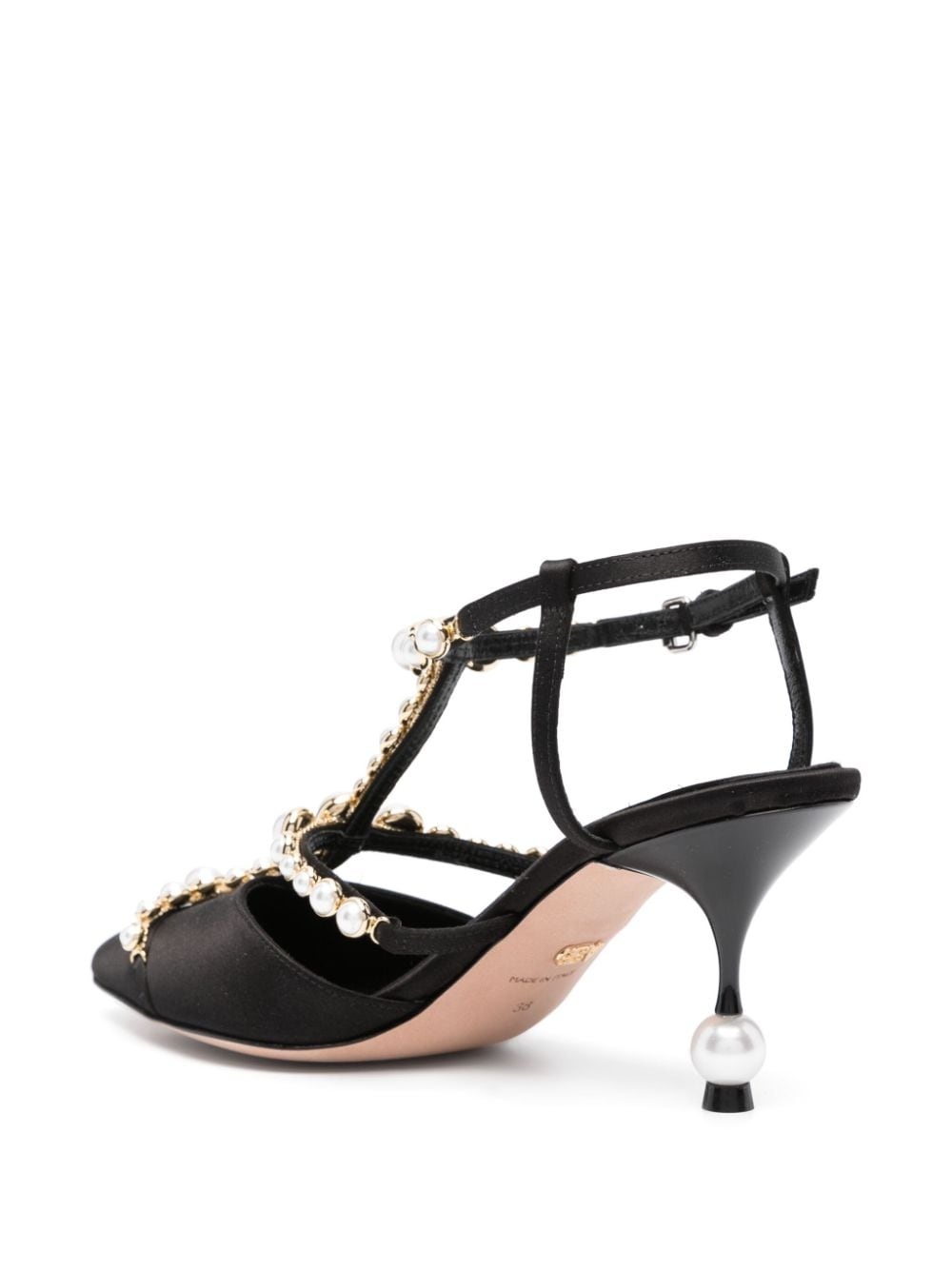 pearl-detail satin 85mm pumps - 3