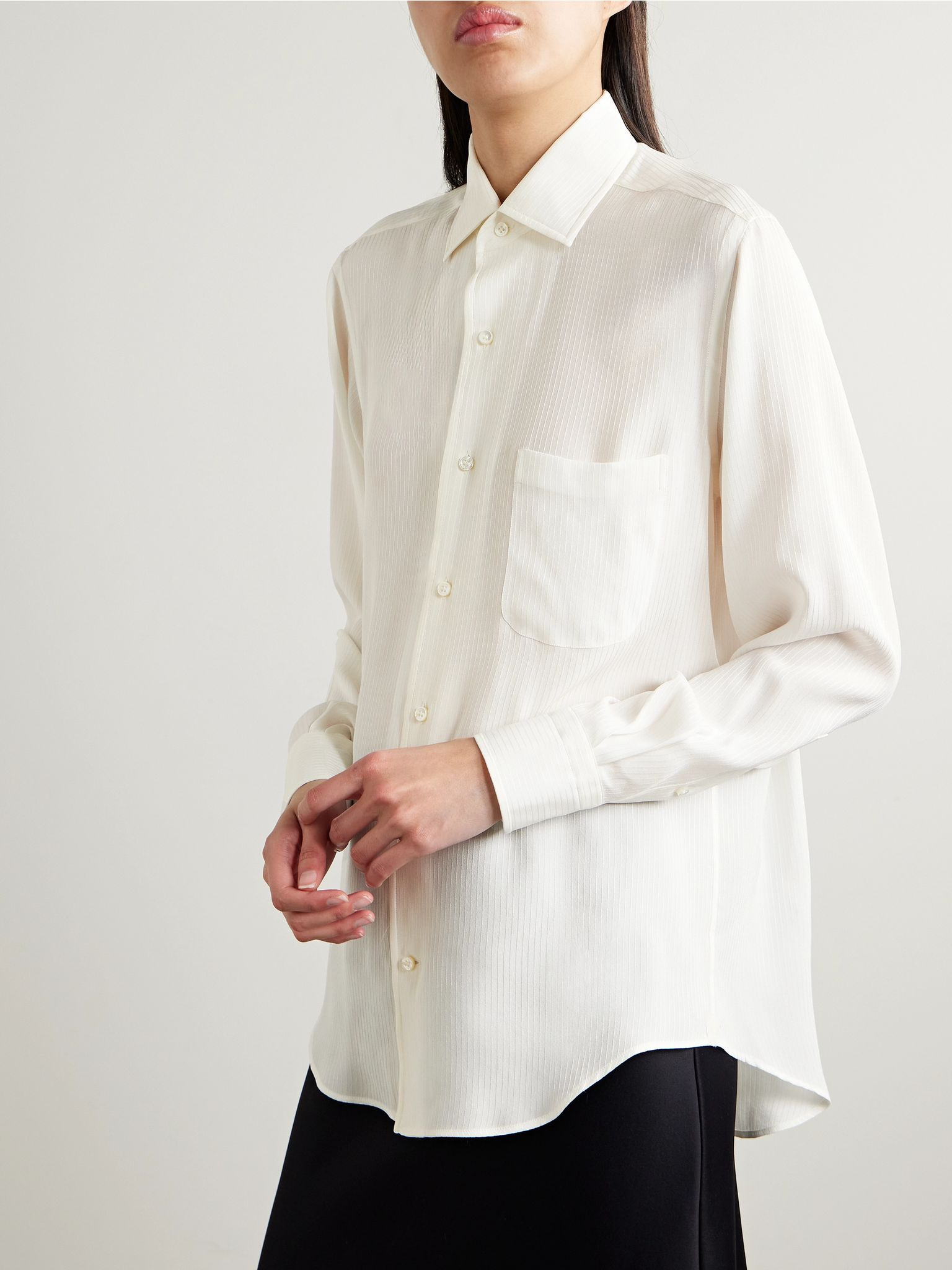 Embroidered silk-satin shirt White - 3
