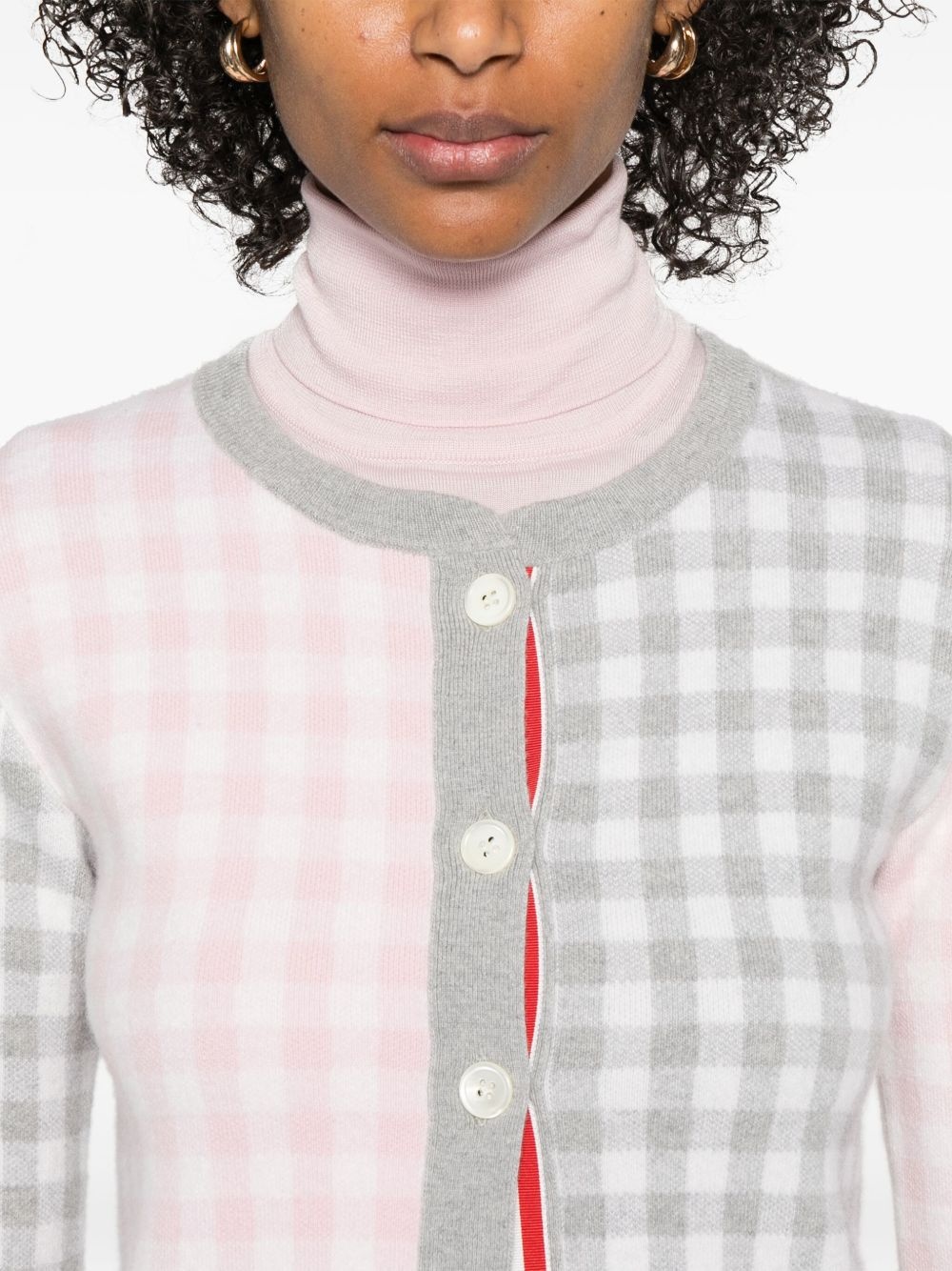 gingham-check wool cardigan - 5