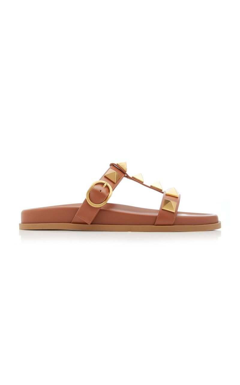 Valentino Garavani Roman Stud Leather Slide Sandals brown - 1