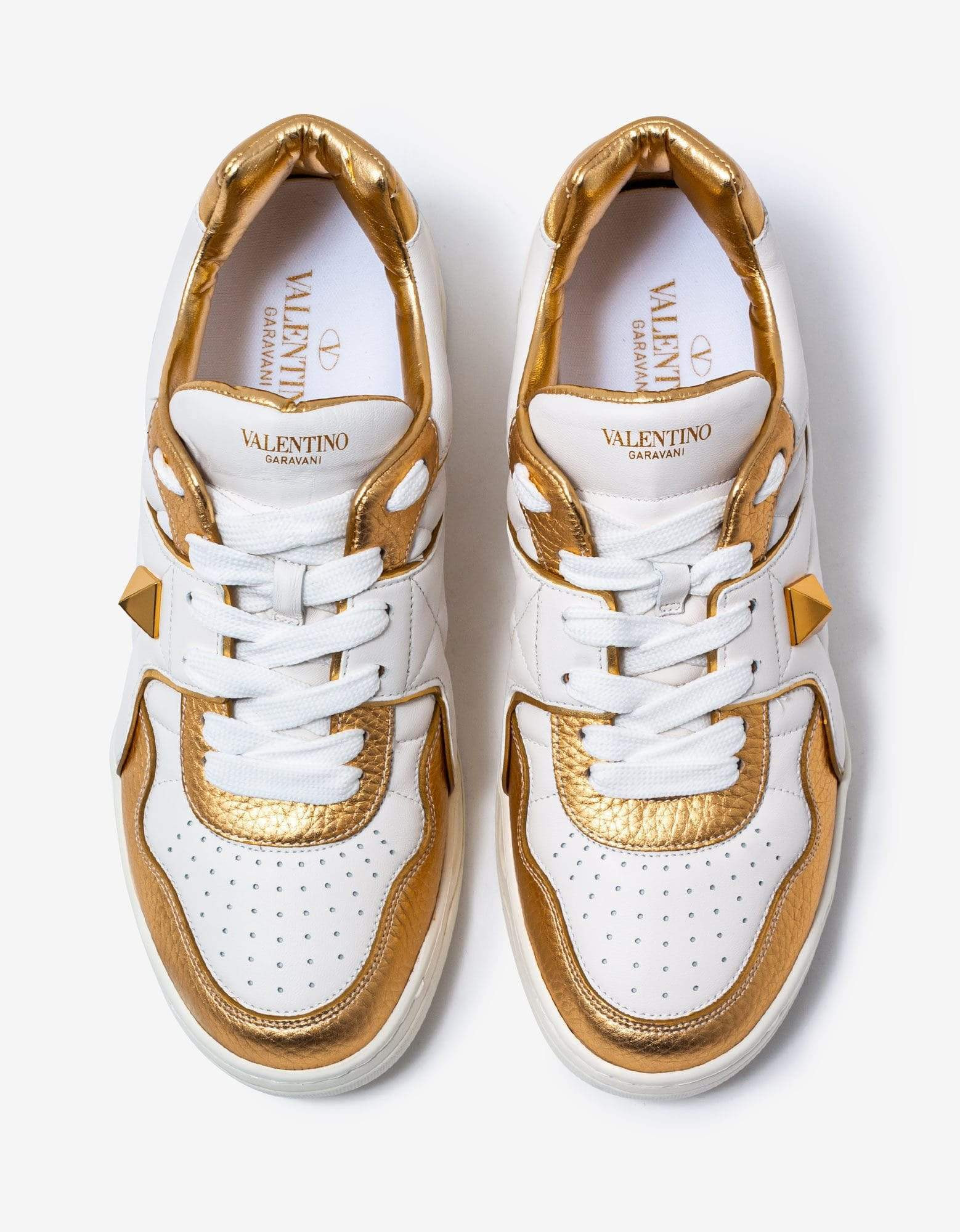 Valentino White & Gold One Stud Trainers - 4