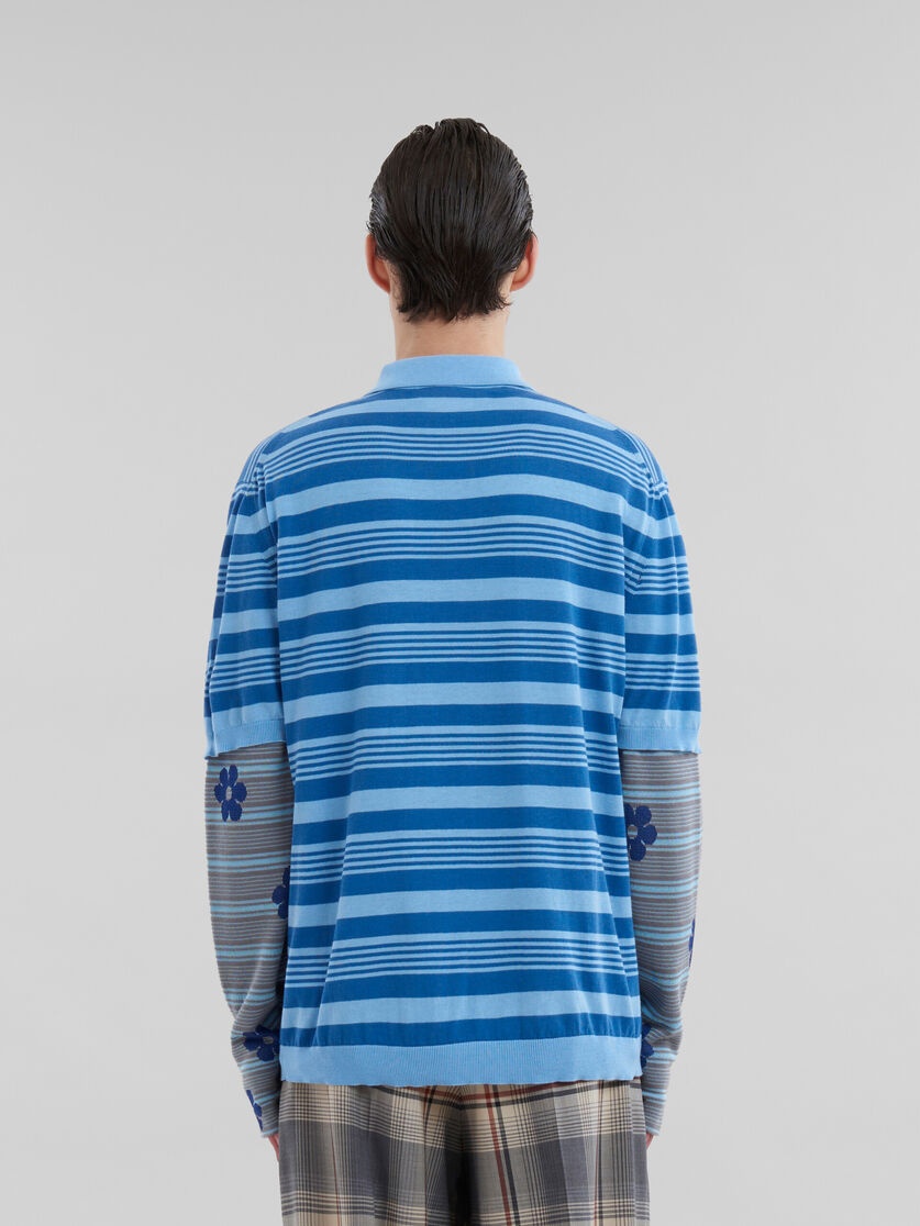 BLUE STRIPED COTTON POLO SHIRT WITH MARNI MENDING - 3