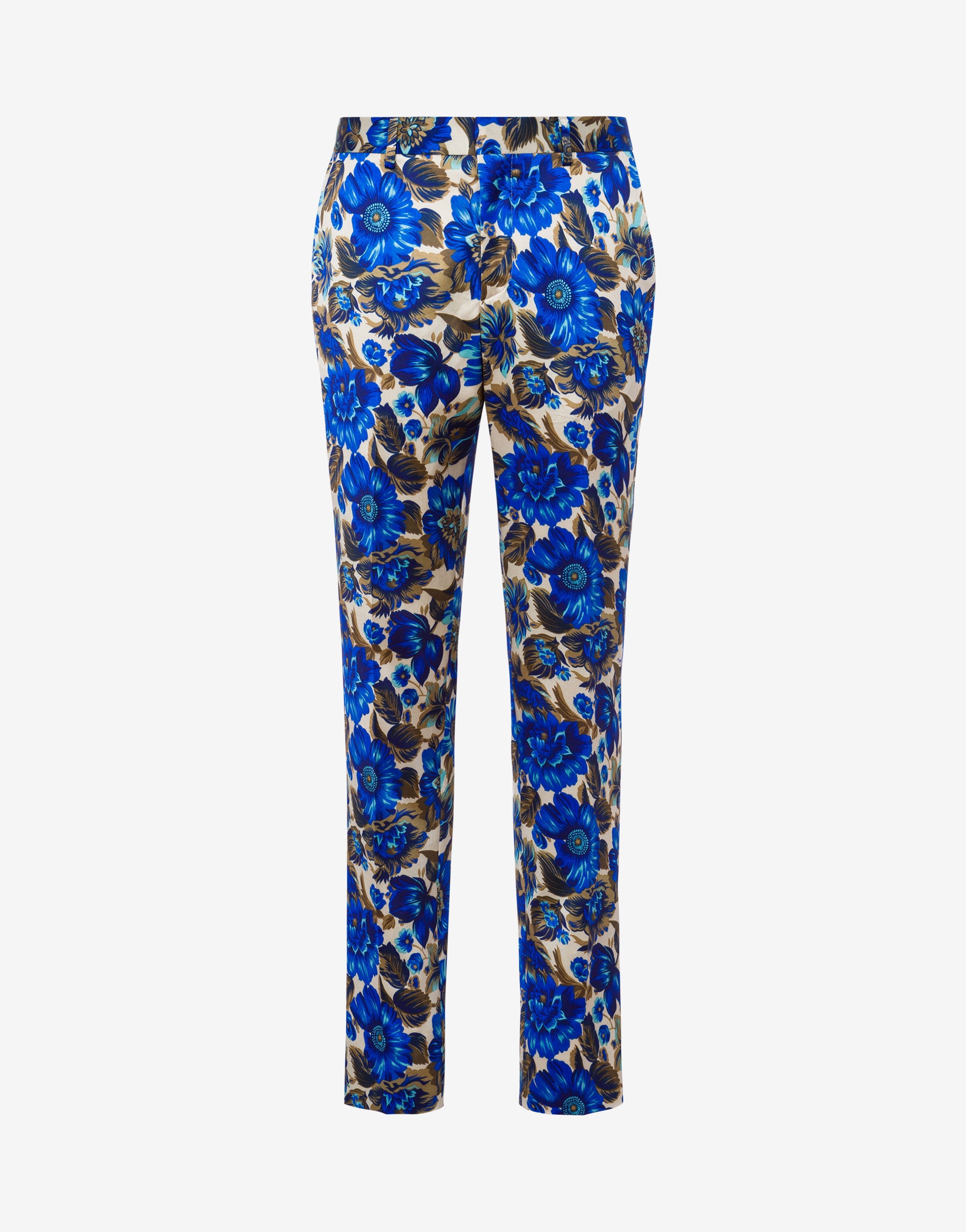 ALLOVER BLUE FLOWERS COTTON AND VISCOSE TROUSERS - 1