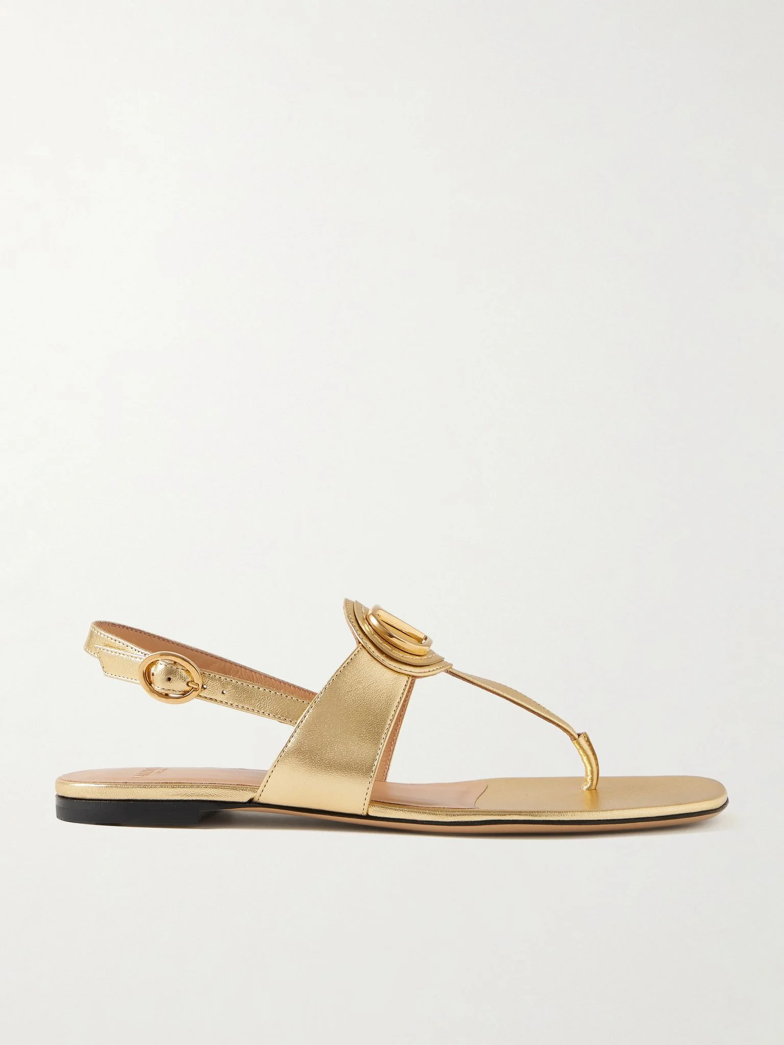 VLogo embellished metallic leather sandals Gold - 1