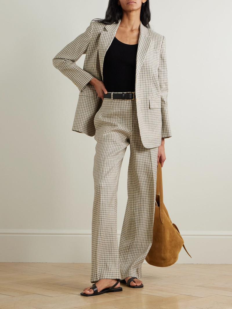 Theory Checked linen-blend blazer Cream outlook